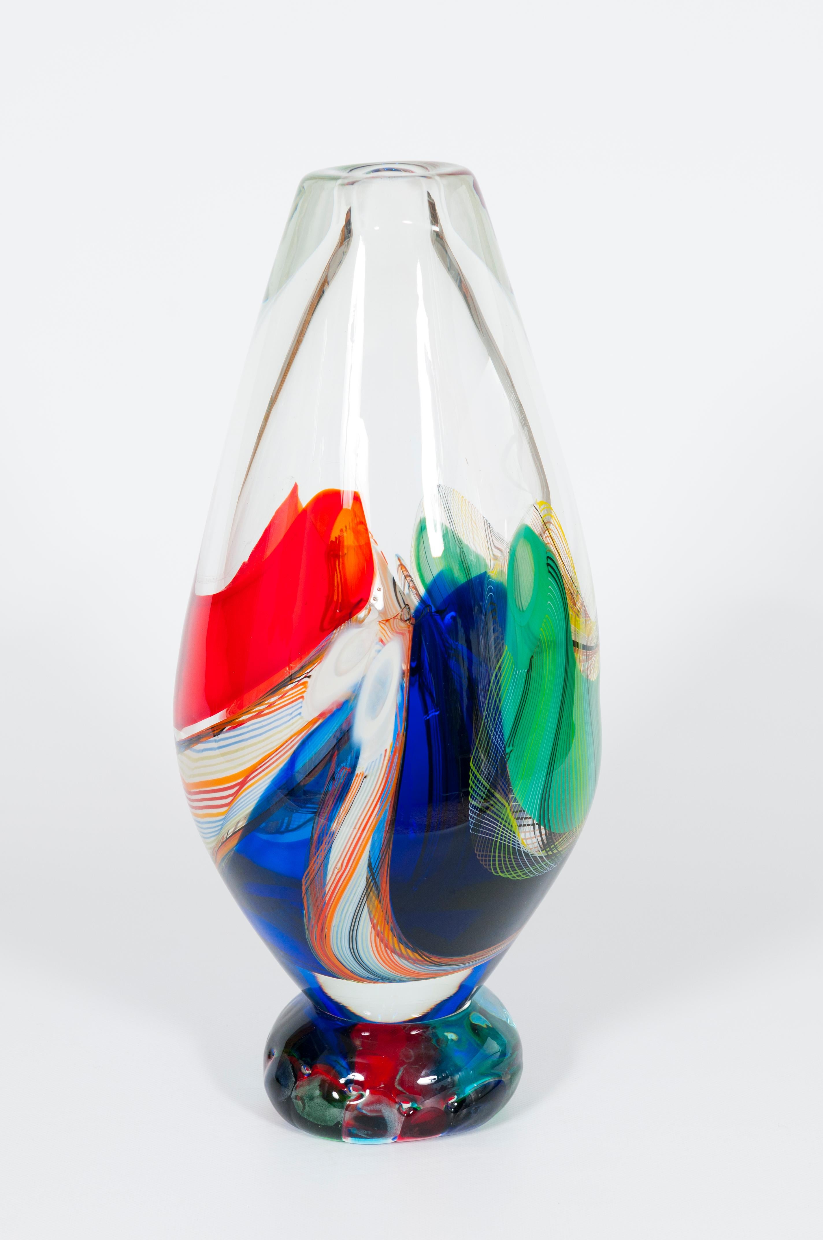 Late 20th Century Colorful Murano Glass Vase by Romano Donà Venice 1980s For Sale