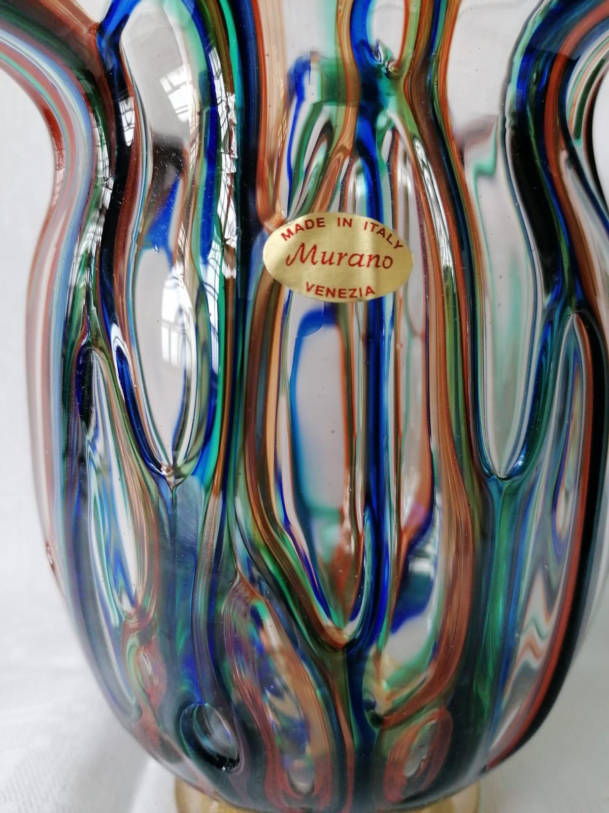 Italian Colorful Murano Glass Vase For Sale