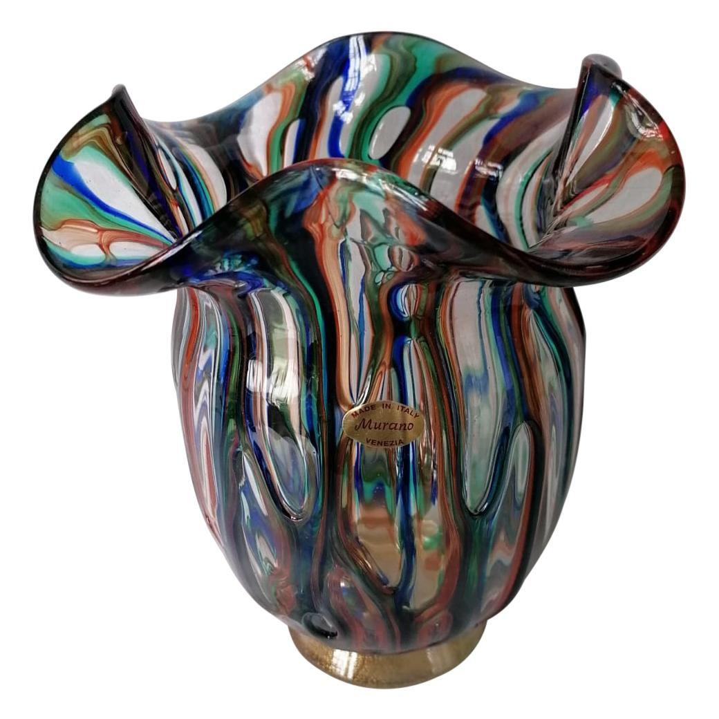 White Murano Glass Vase With Colorful Motifs At 1stDibs