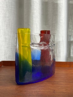20th Century Murano Sculptural Vase by Alfredo Barbini, Red, Yellow, Blue