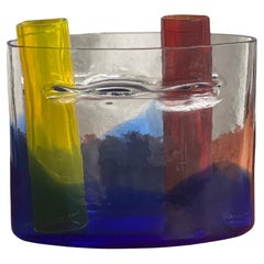 Bunte Murano-Skulptur Vase von Alfredo Barbini, Rot, Gelb, Blau