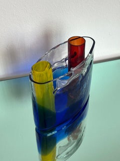Bunte Murano-Skulptur Vase von Alfredo Barbini, Rot, Gelb, Blau