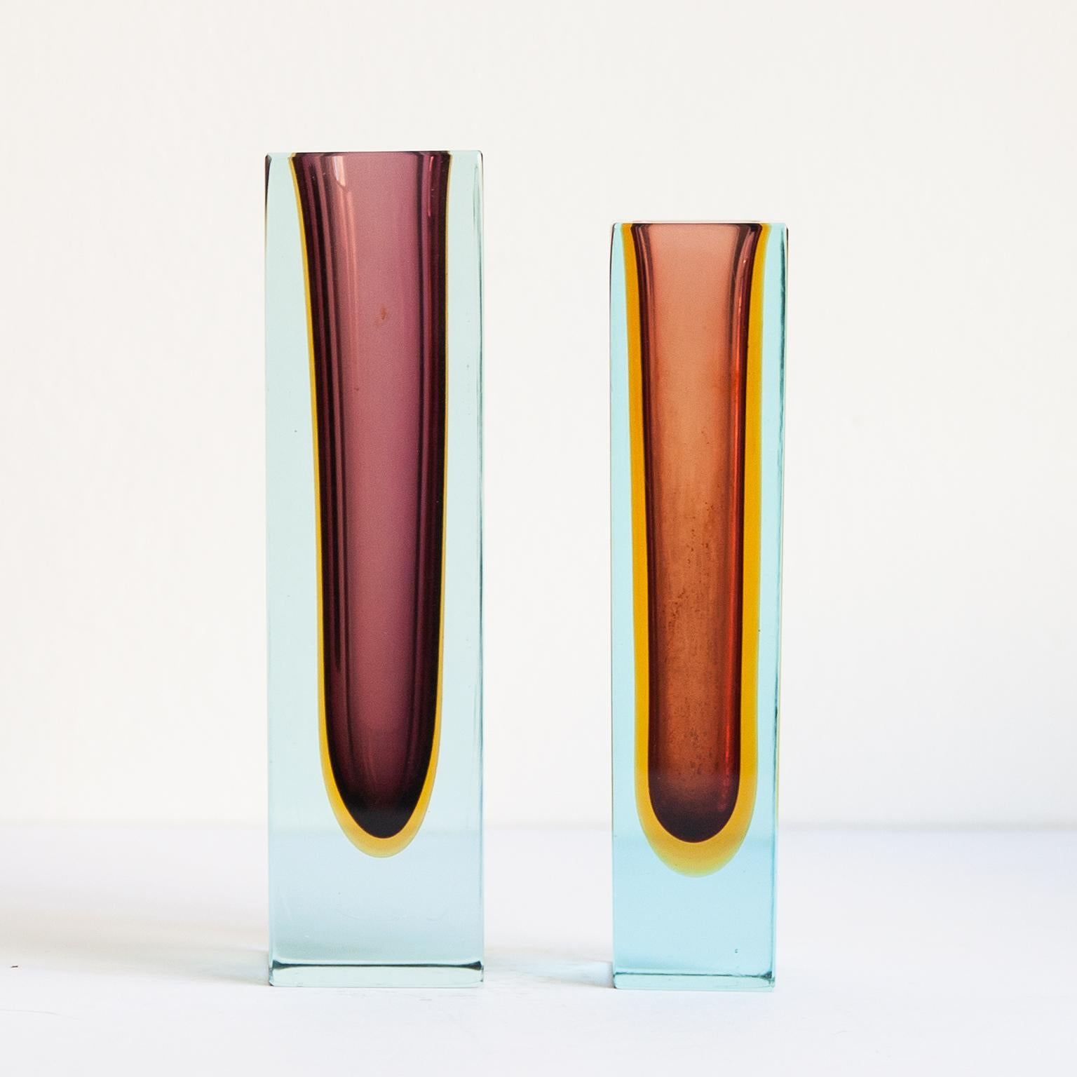 Mid-20th Century Colorful Murano Sommerso Vases Flavio Poli Italy 1960s For Sale
