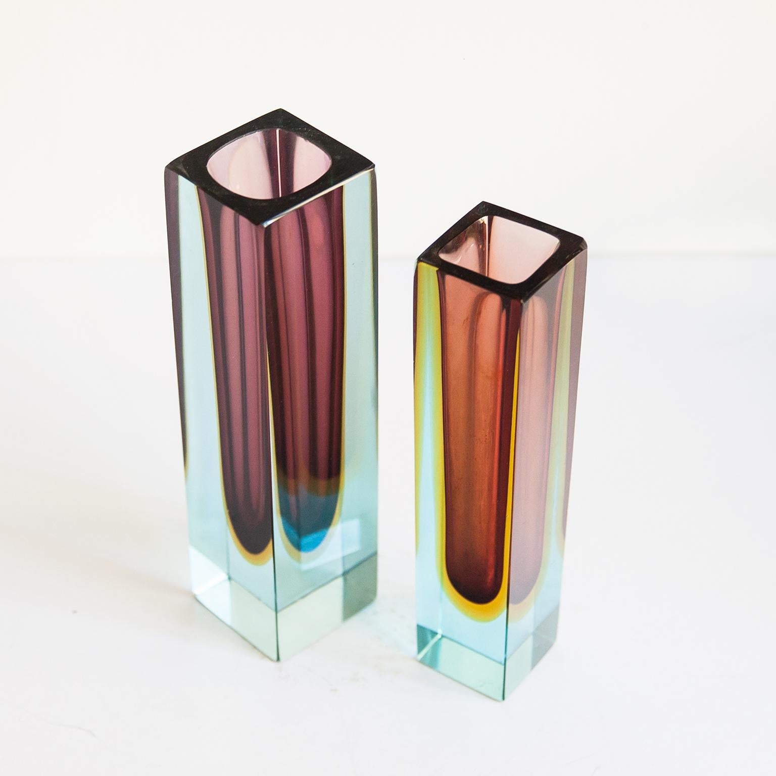 Murano Glass Colorful Murano Sommerso Vases Flavio Poli Italy 1960s For Sale