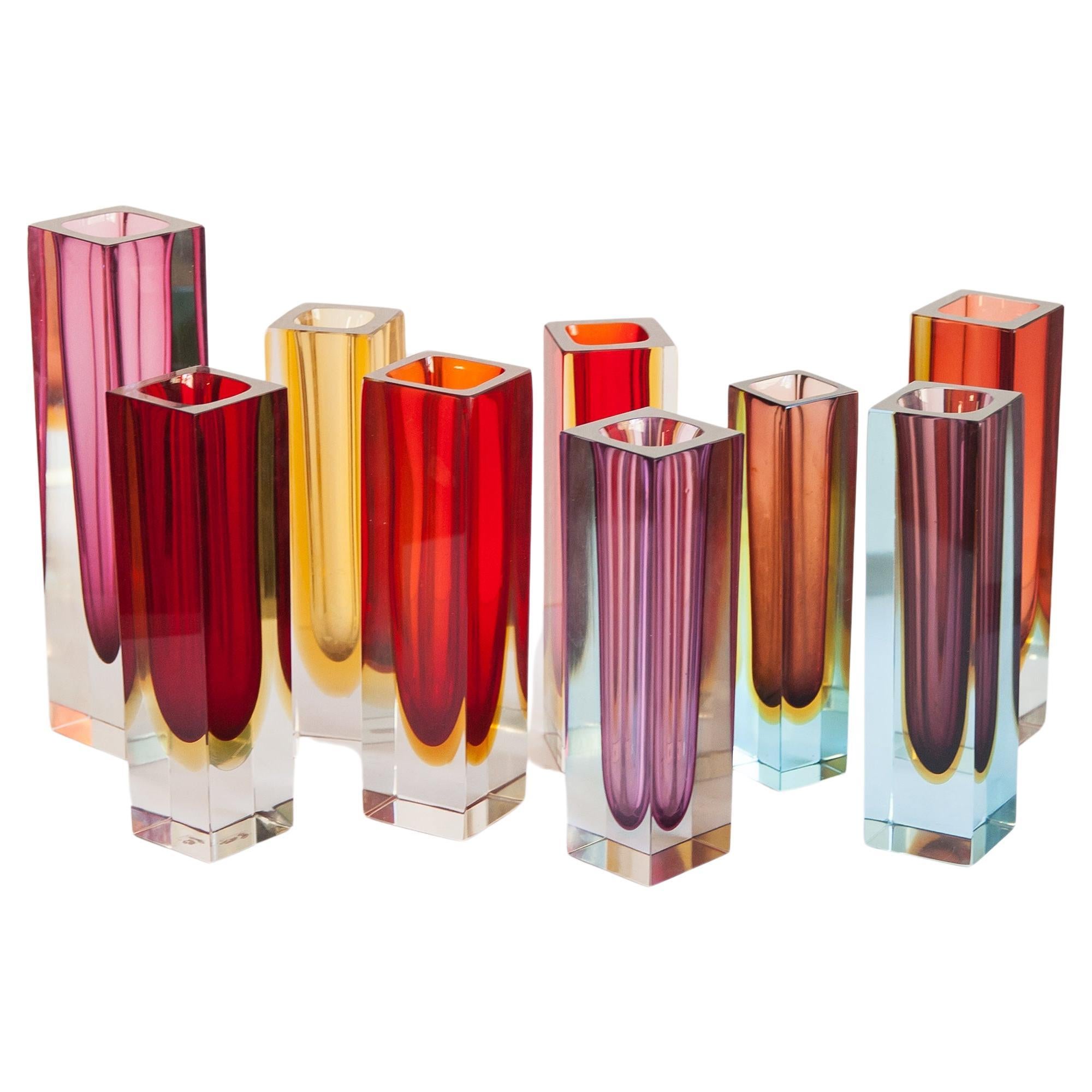 Colorful Murano Sommerso Vases Flavio Poli Italy 1960s