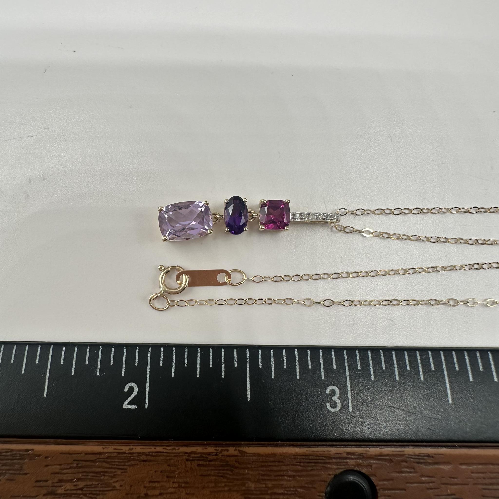 Donna Collana colorata in oro giallo 10 carati - Rodolite, ametista, 0,02ctw Dia, 18