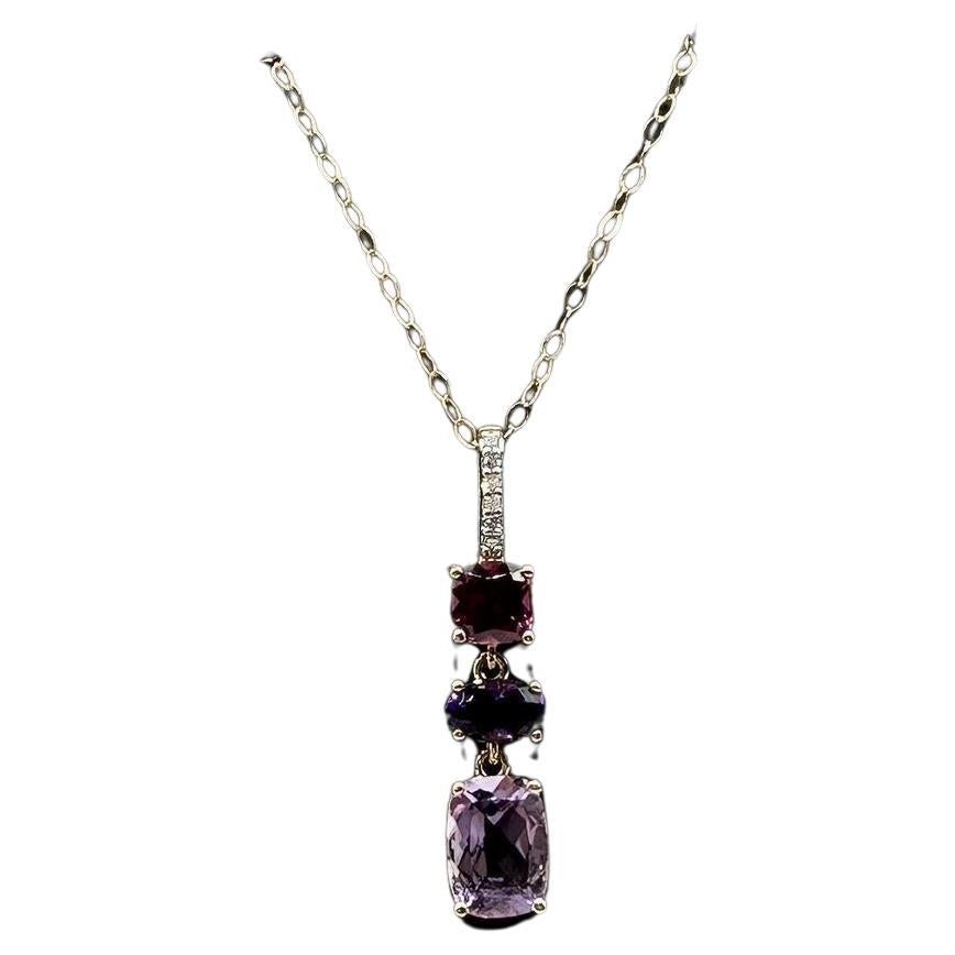 Collana colorata in oro giallo 10 carati - Rodolite, ametista, 0,02ctw Dia, 18"