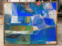 Colorful Oil on Burlap ''Composition'' by Serge Rezvani