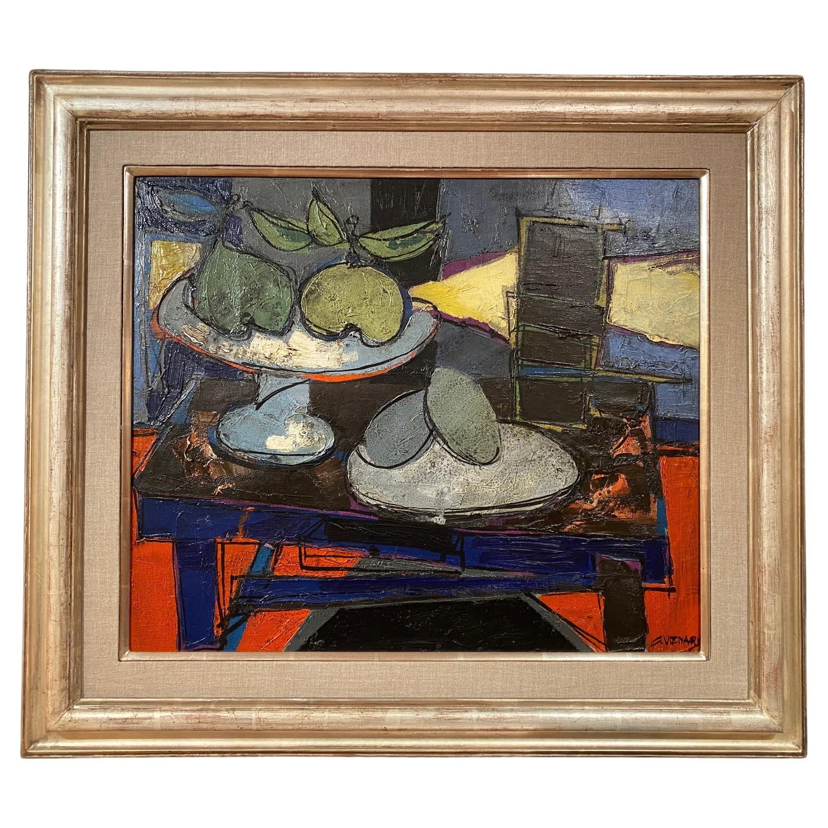 Colorful Oil on Canvas "Nature Morte Aux Fruits" by Claude Venard For Sale