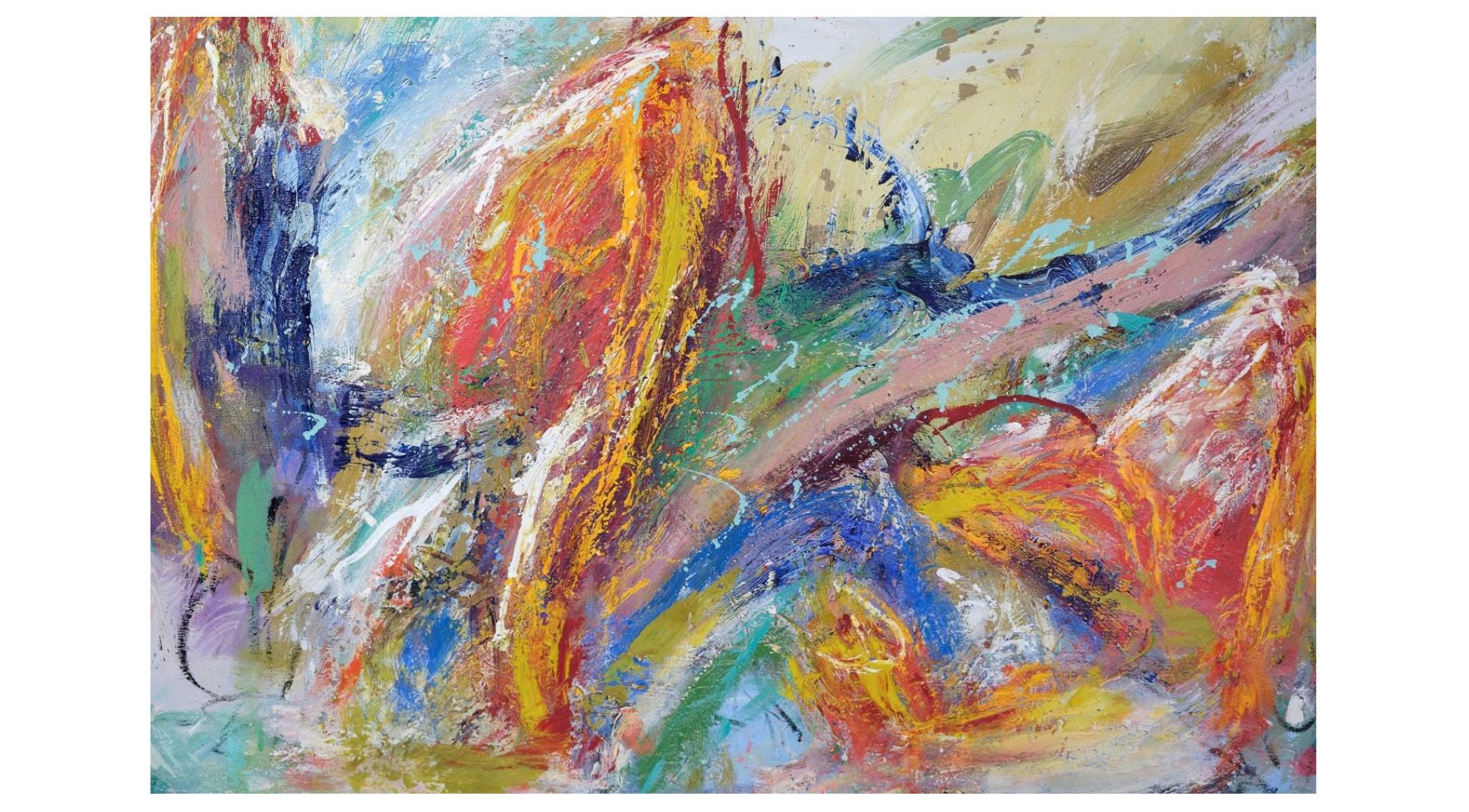 Art déco Peinture à l'huile colorée de l'artiste Leif Bjerregaard « Where angels Dance » en vente