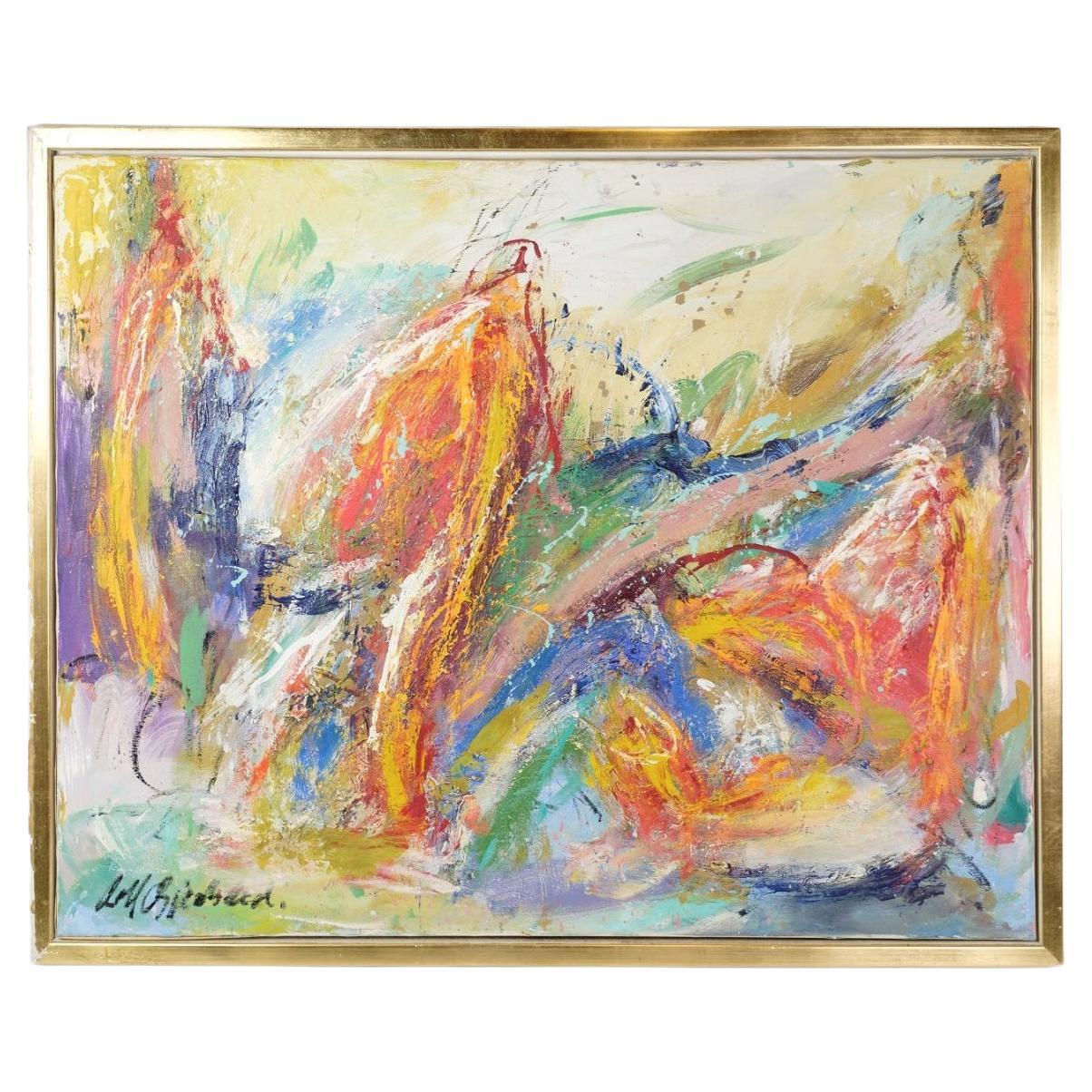 Peinture à l'huile colorée de l'artiste Leif Bjerregaard « Where angels Dance » en vente