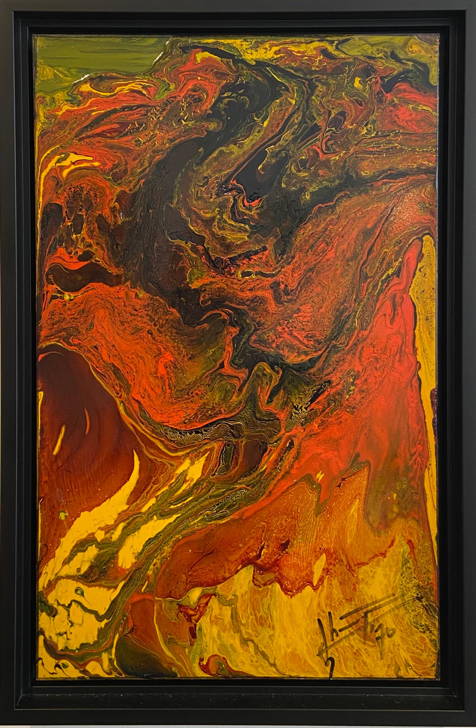 Dutch Colorful oil painting on copper in a black frame For Sale