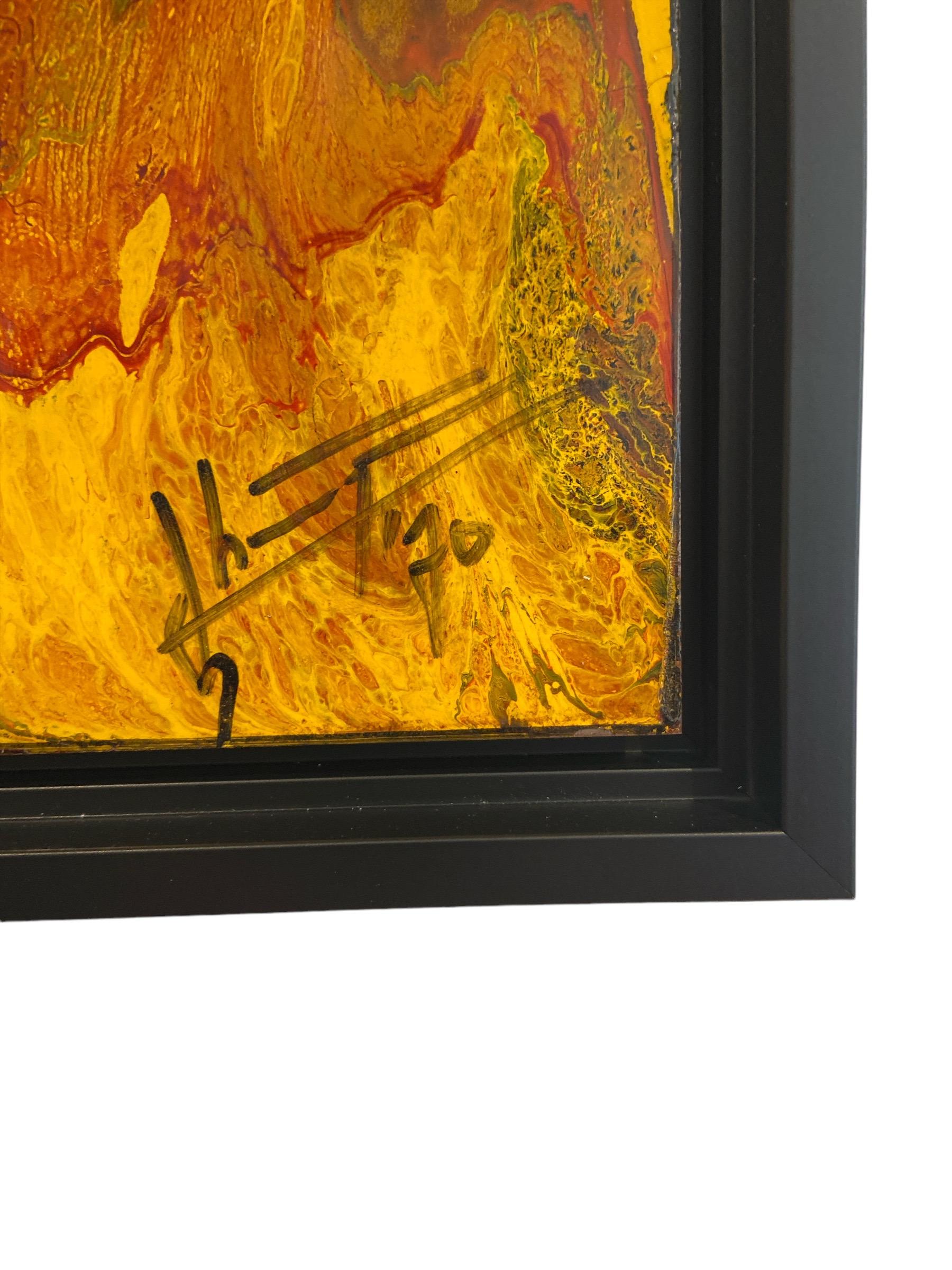 Colorful oil painting on copper in a black frame In Good Condition For Sale In 'S-HERTOGENBOSCH, NL