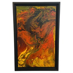 Peinture à l'huile colorée sur cuivre dans un cadre noir