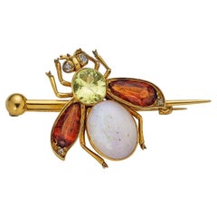 Colorful Opal, Peridot, and Tourmaline Insect Pin