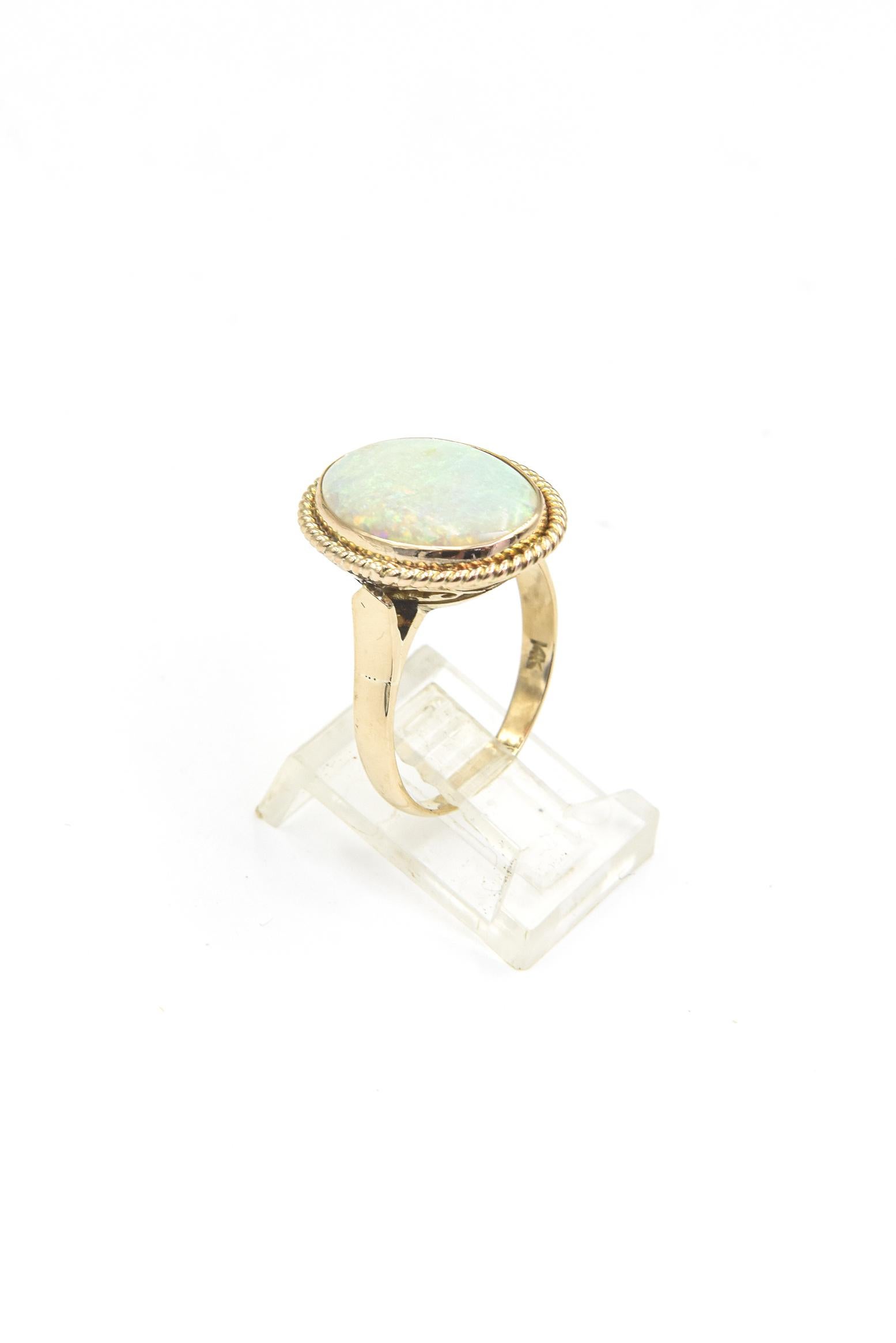 Women's or Men's Colorful Opal Yellow Gold Ring For Sale