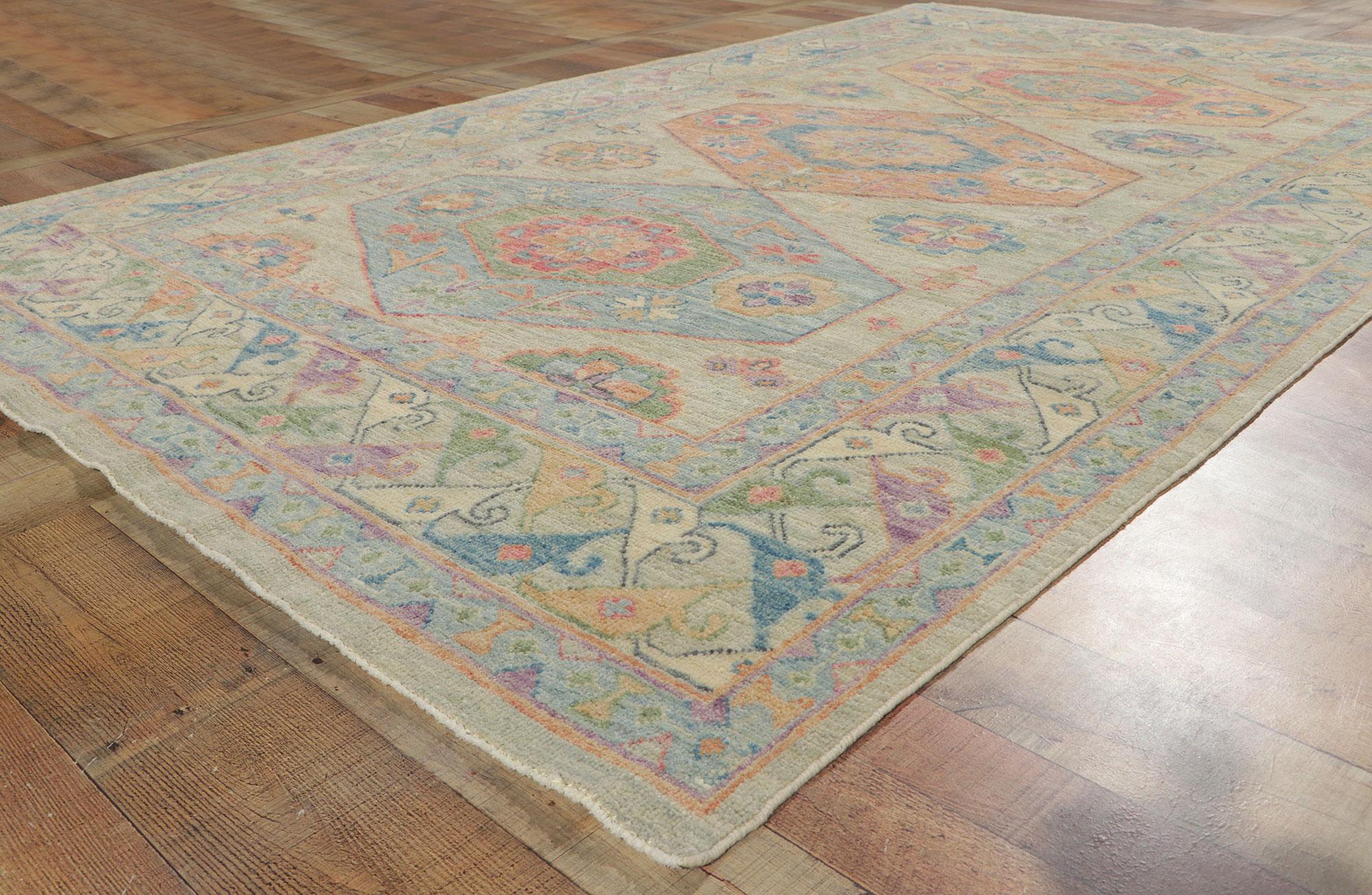 Colorful Oushak Rug, Grandmillenial Meets Tribal Enchantment For Sale 1