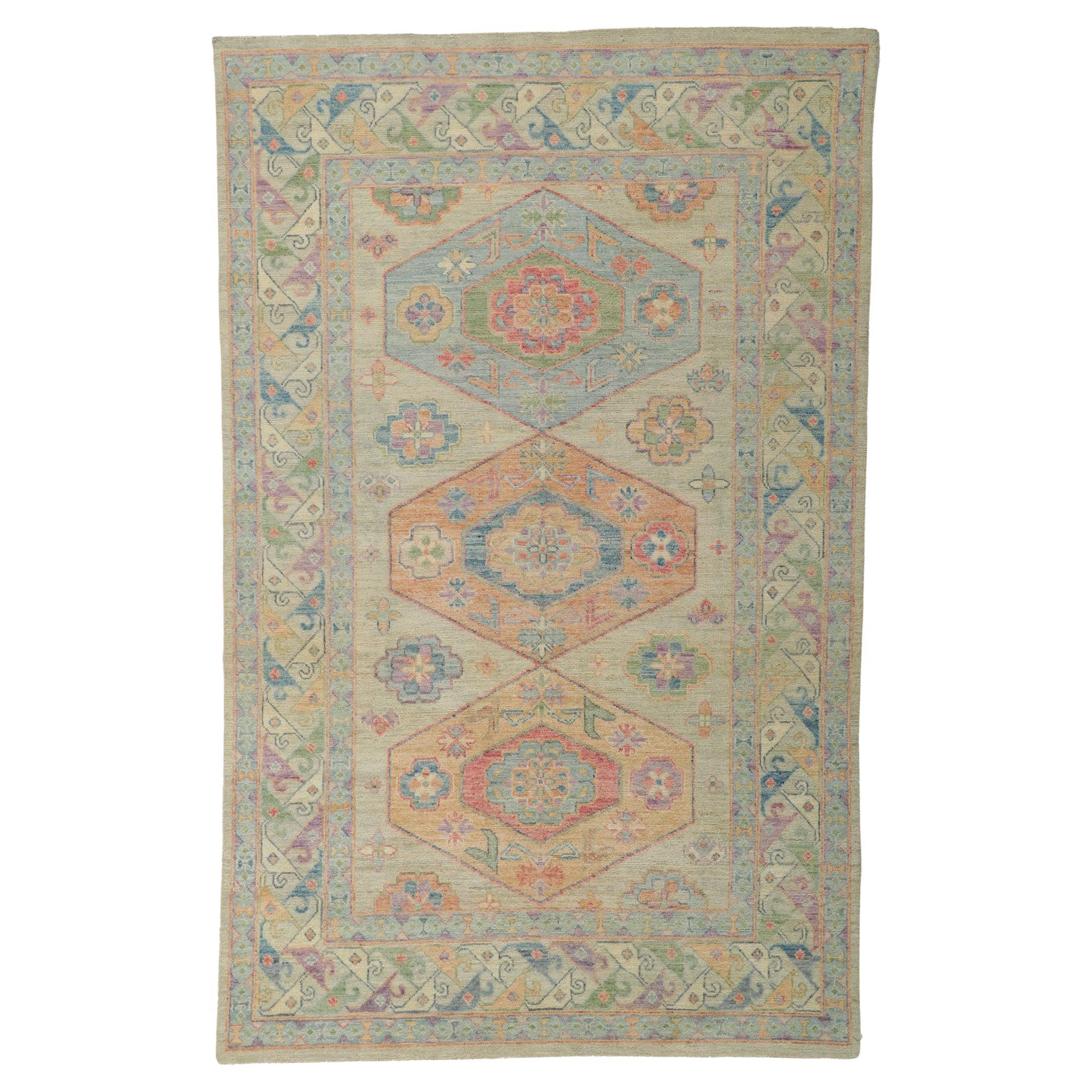 Colorful Oushak Rug, Grandmillenial Meets Tribal Enchantment For Sale