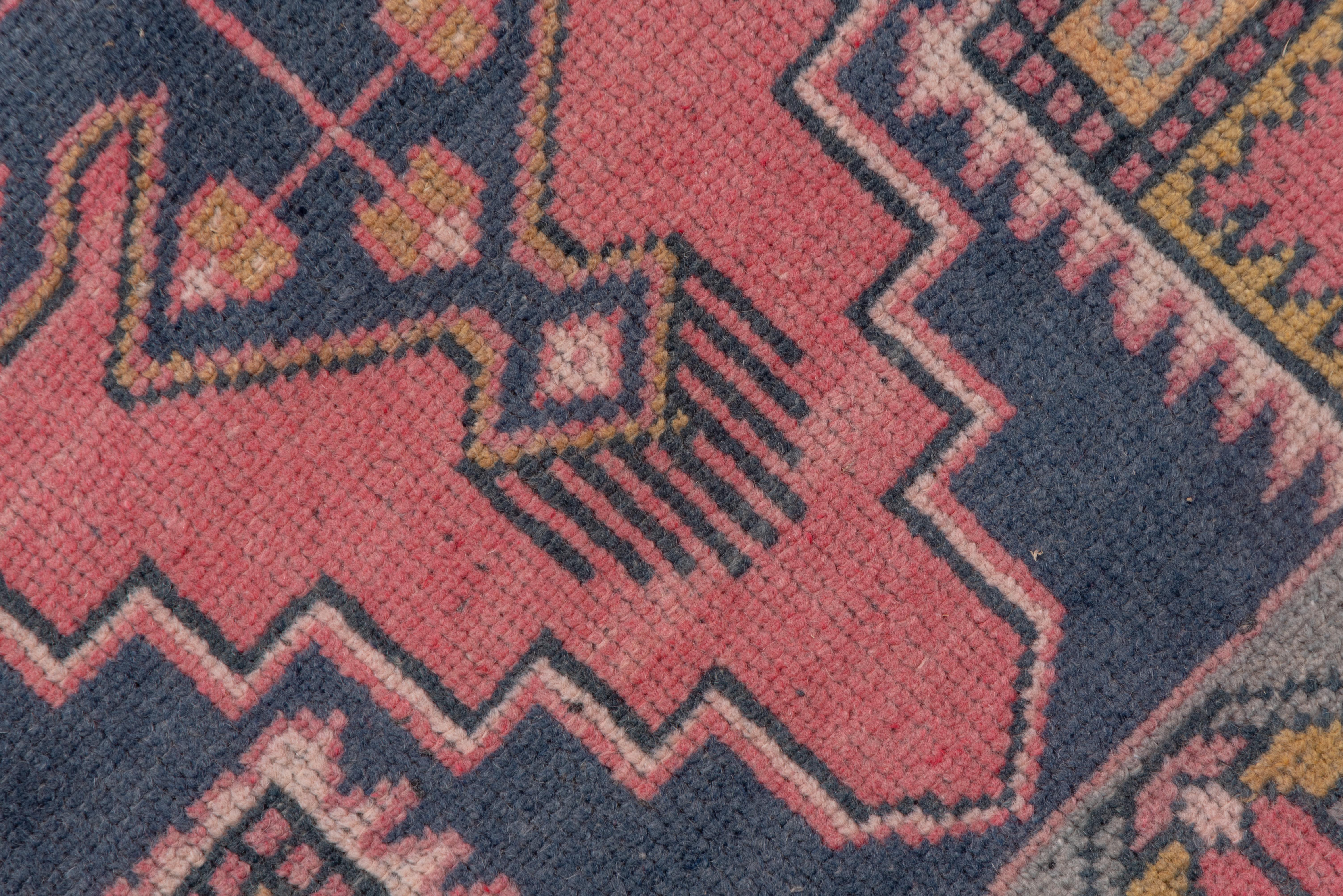 Hand-Knotted Colorful Oushak Rug, Pink and Navy Tones