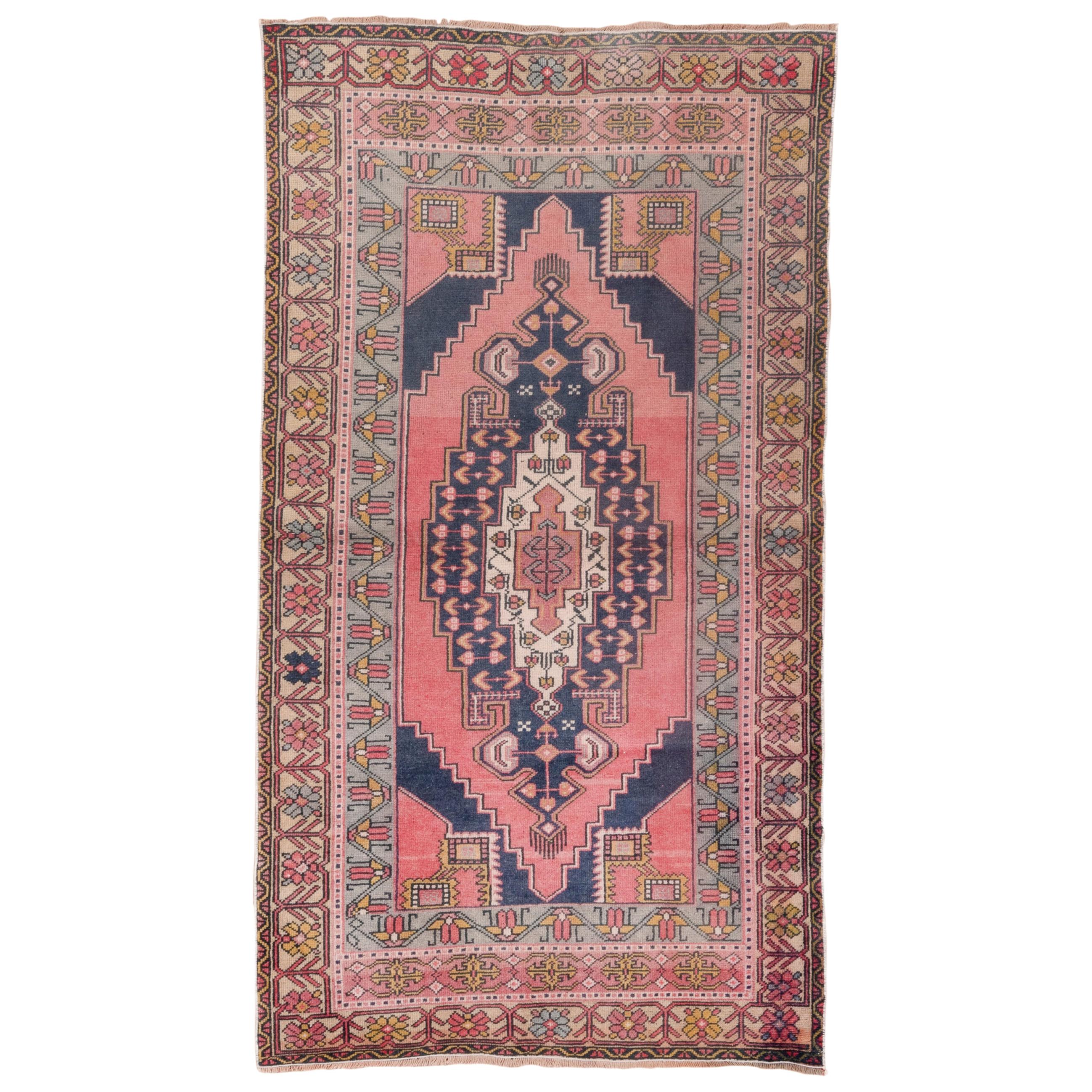 Colorful Oushak Rug, Pink and Navy Tones