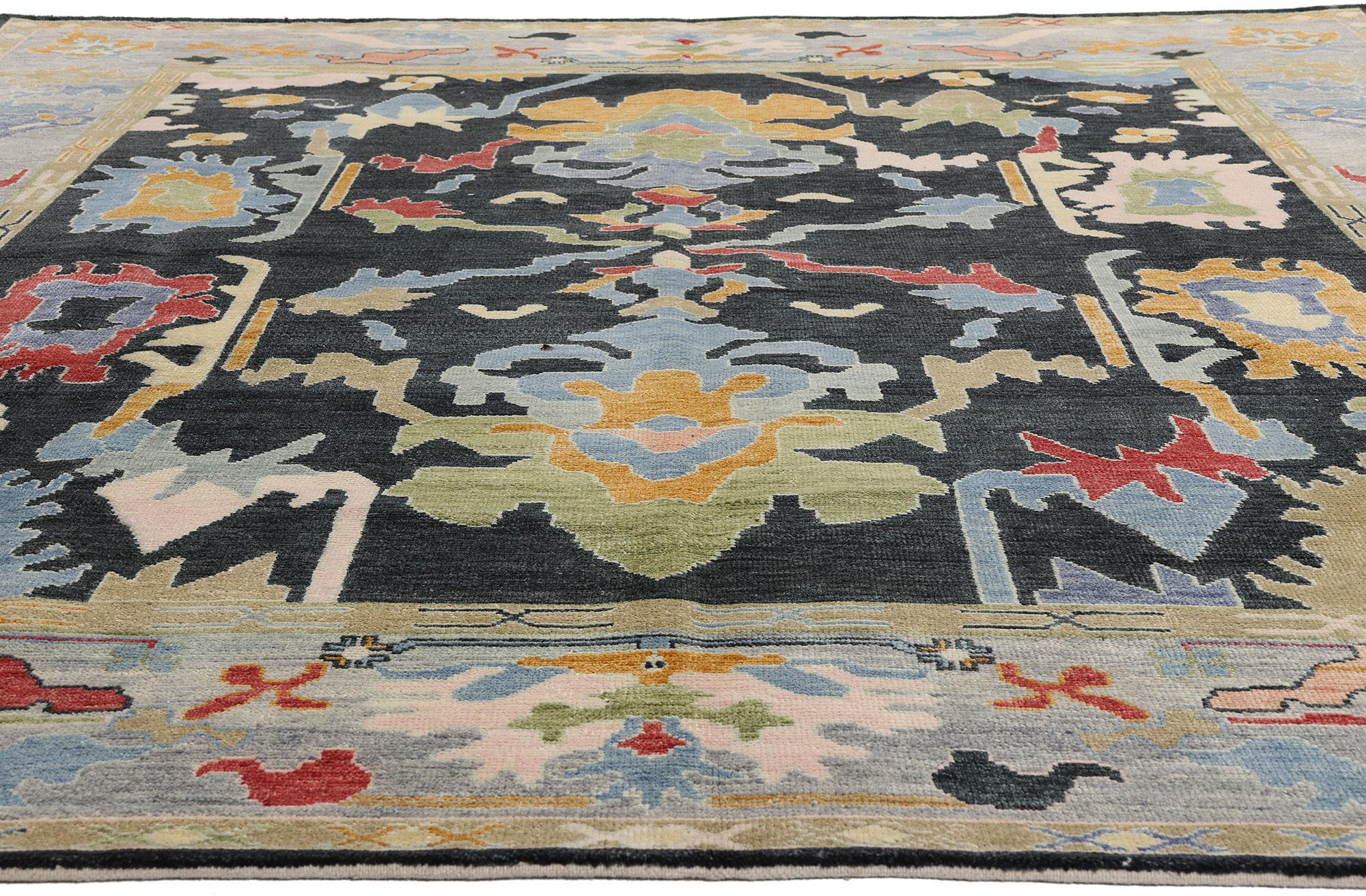 Hand-Knotted New Modern Colorful Oushak Rug with Contemporary Style For Sale