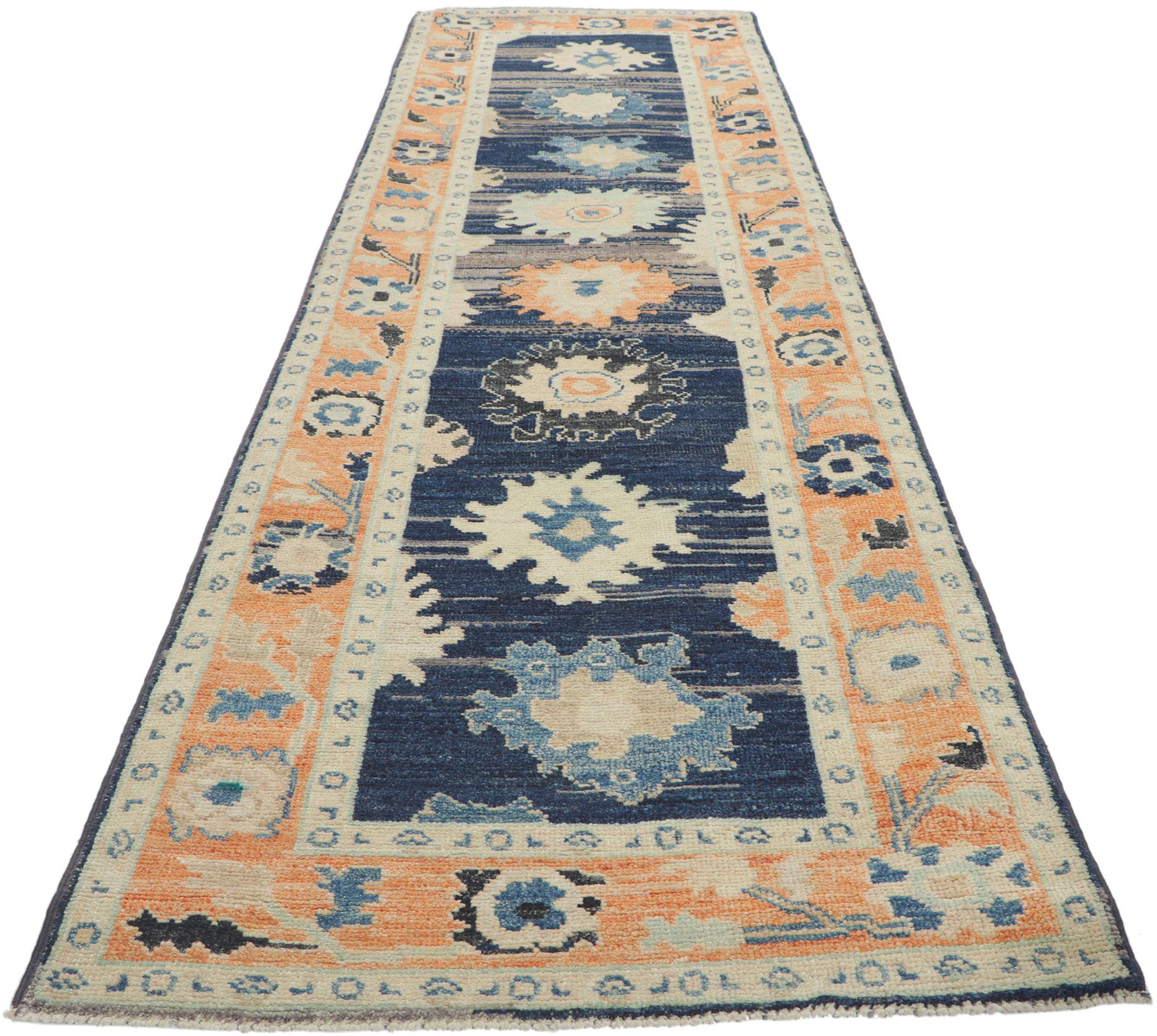 Pakistani Colorful Oushak Runner, Modern Sophistication Meets Contemporary Elegance For Sale