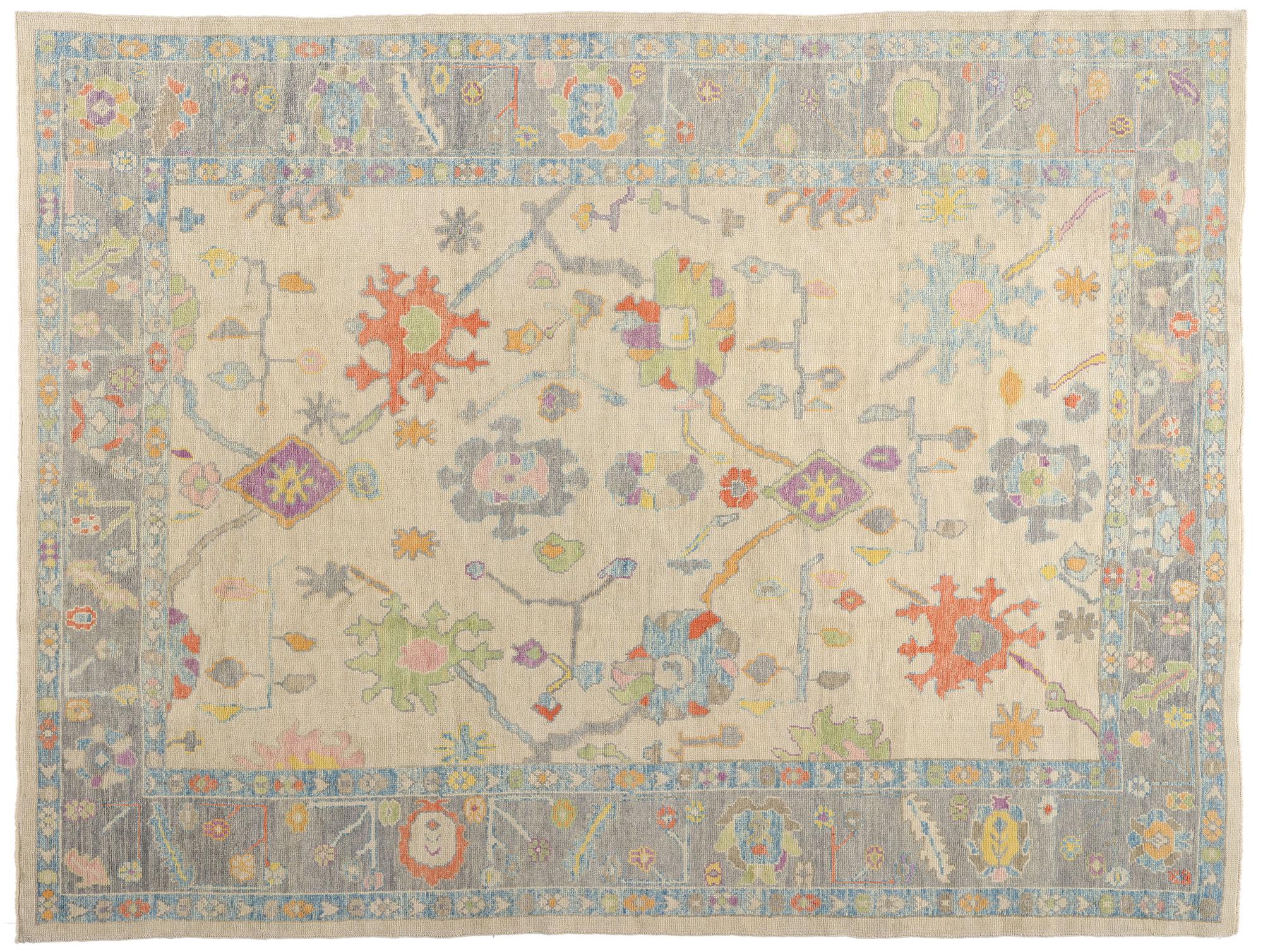 Nouveau tapis turc Oushak moderne et coloré avec style transitionnel en vente 3