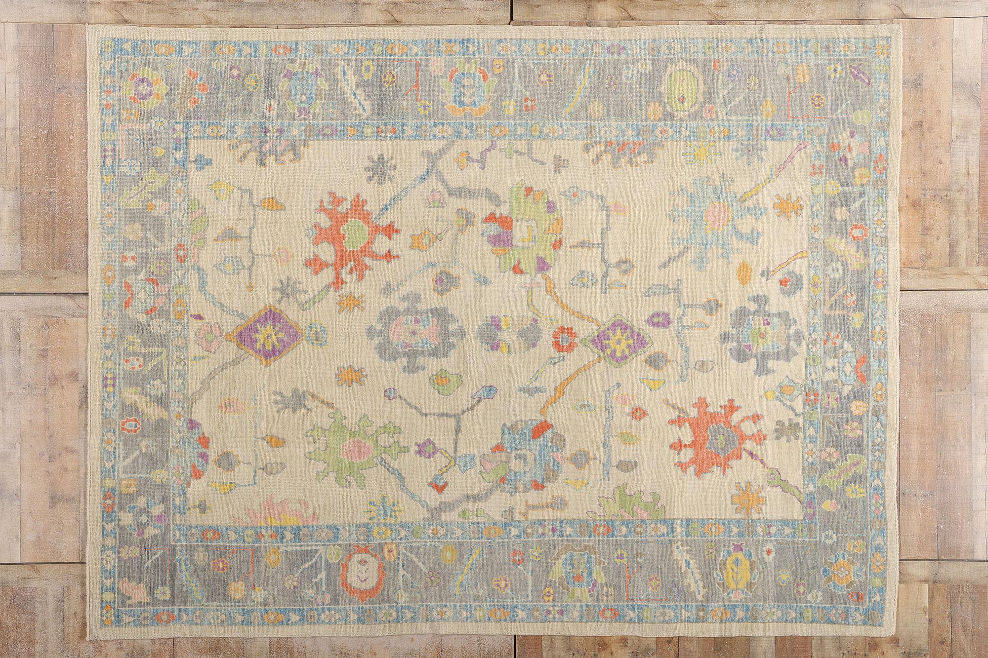 Nouveau tapis turc Oushak moderne et coloré avec style transitionnel en vente 2
