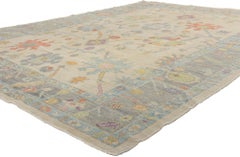 New Colorful Modern Turkish Oushak Carpet with Transitional Style