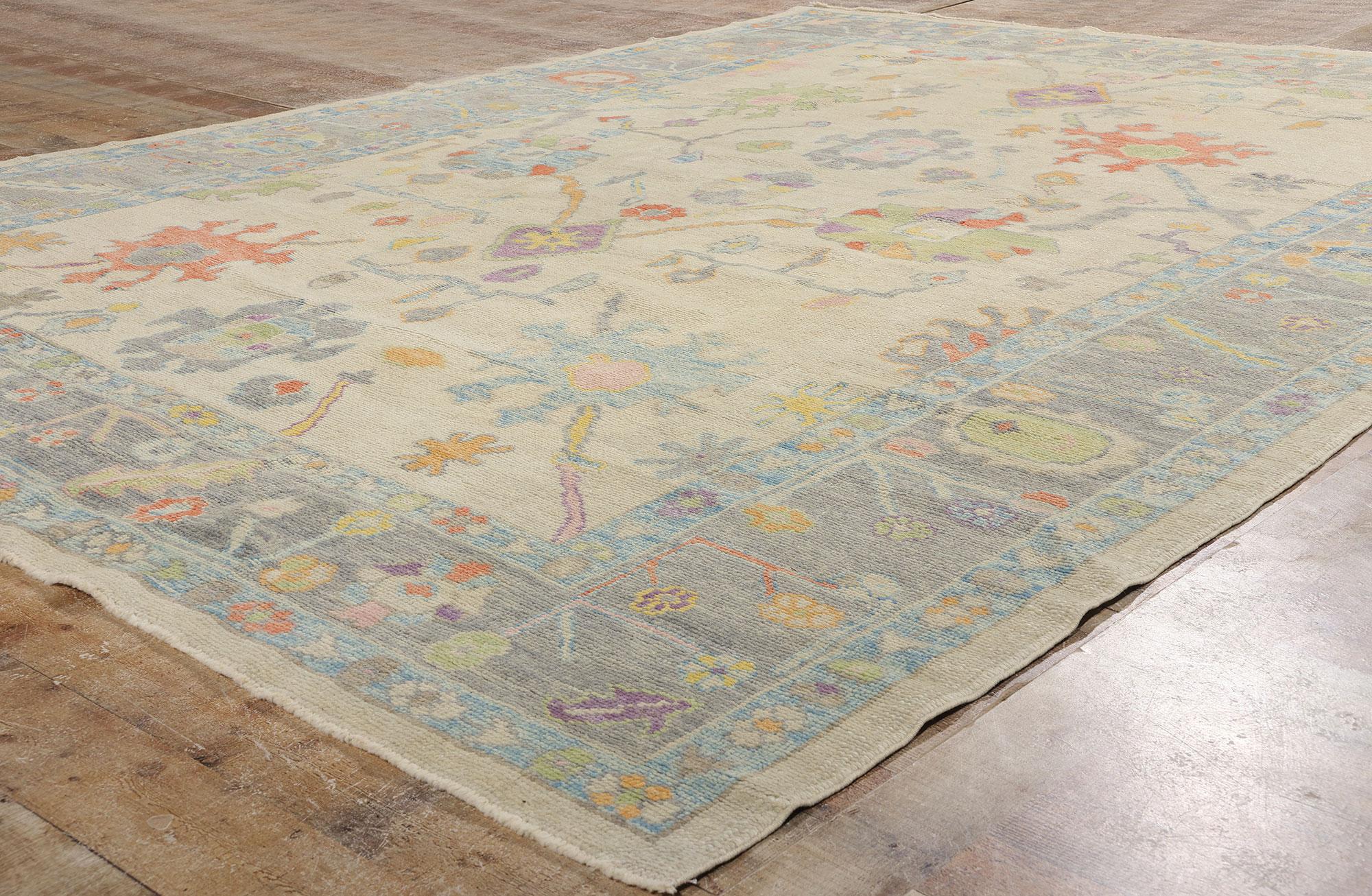 Laine Nouveau tapis turc Oushak moderne et coloré avec style transitionnel en vente