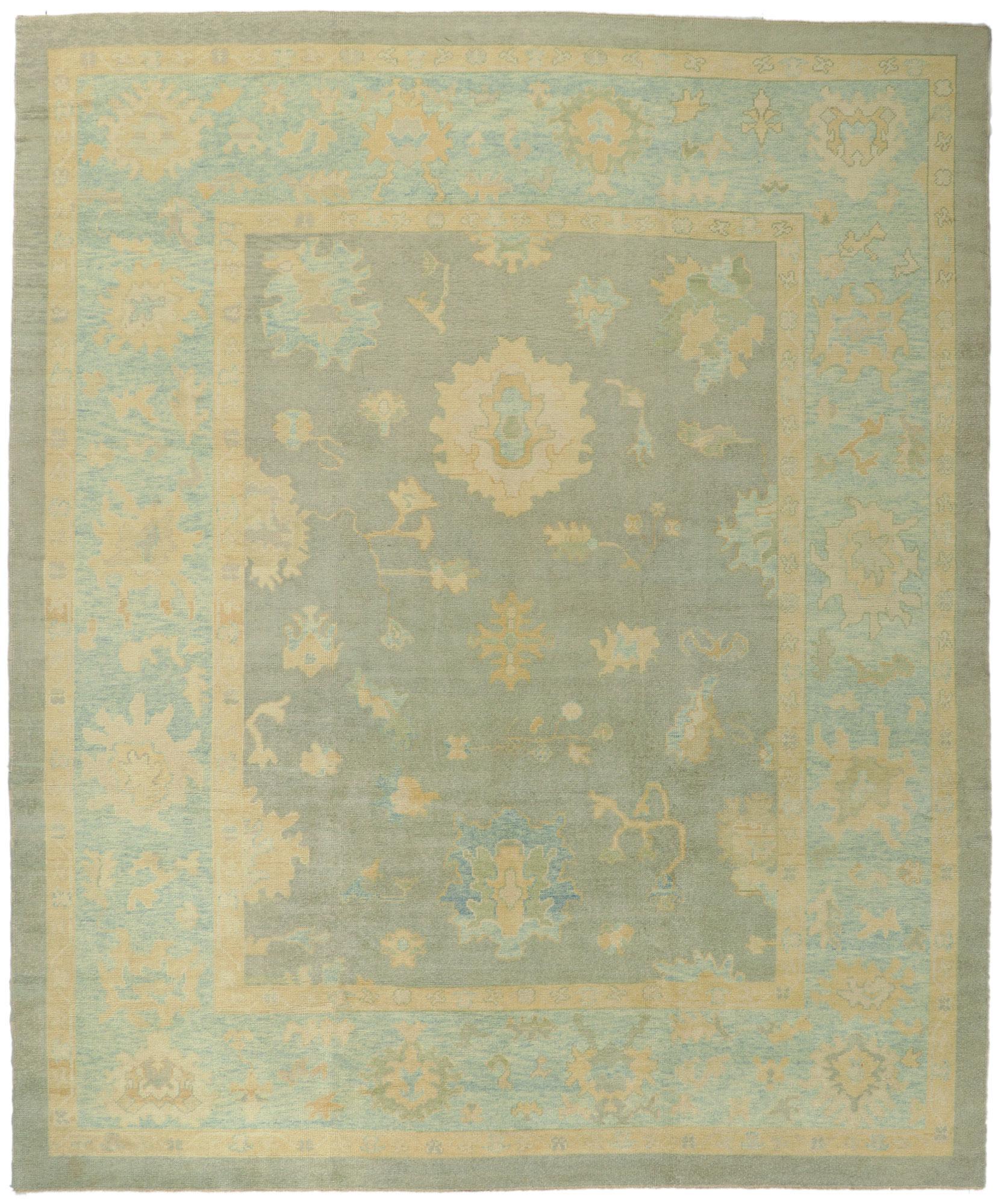 Colorful Oushak Turkish Rug with Modern Style For Sale 2