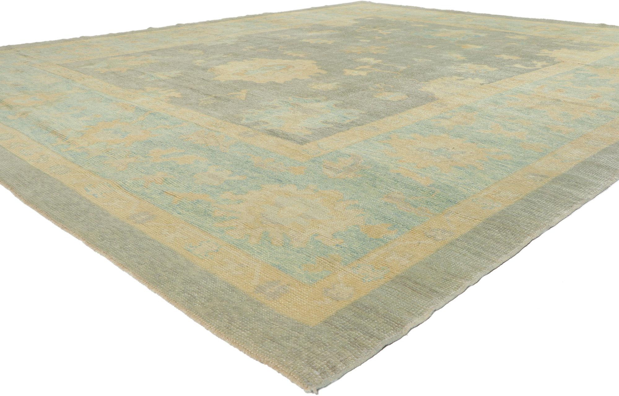 53455 Modern Oushak Turkish Rug, 10'03 x 12'04. 
Blending elements from the modern world with a calming coastal color palette, this hand knotted wool Turkish Oushak rug is poised to impress. It features an all-over botanical pattern composed of