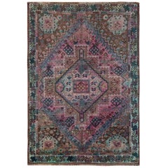 Colorful Overdyed Worn Down Persian Shiraz Pure Wool Hand Knotted Oriental Rug