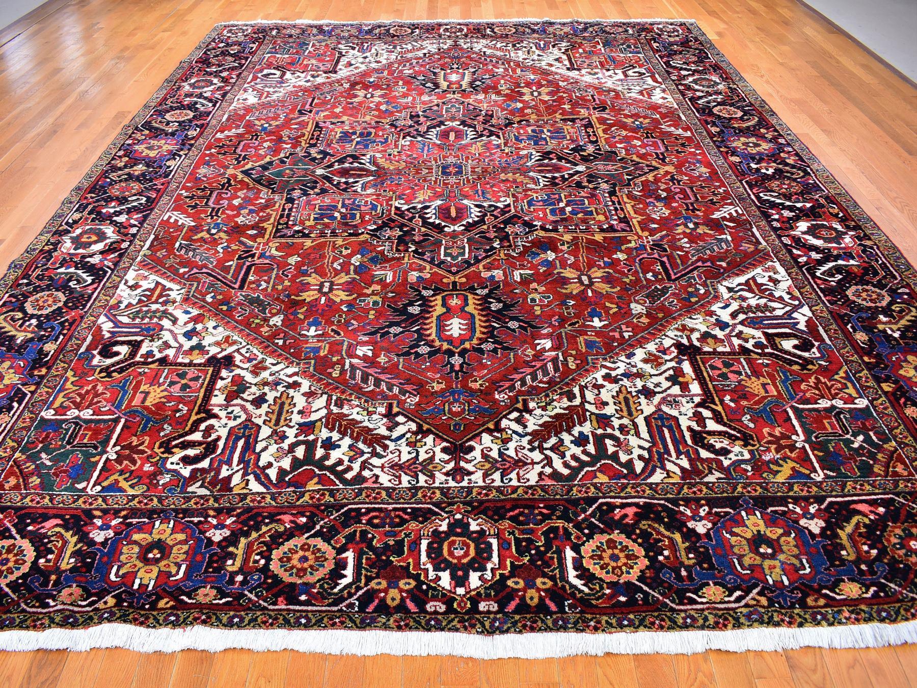 Medieval Colorful Oversized Persian Heriz, Clean, Hand Knotted Oriental Rug