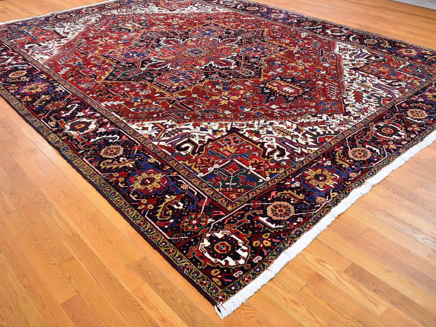 Hand-Knotted Colorful Oversized Persian Heriz, Clean, Hand Knotted Oriental Rug