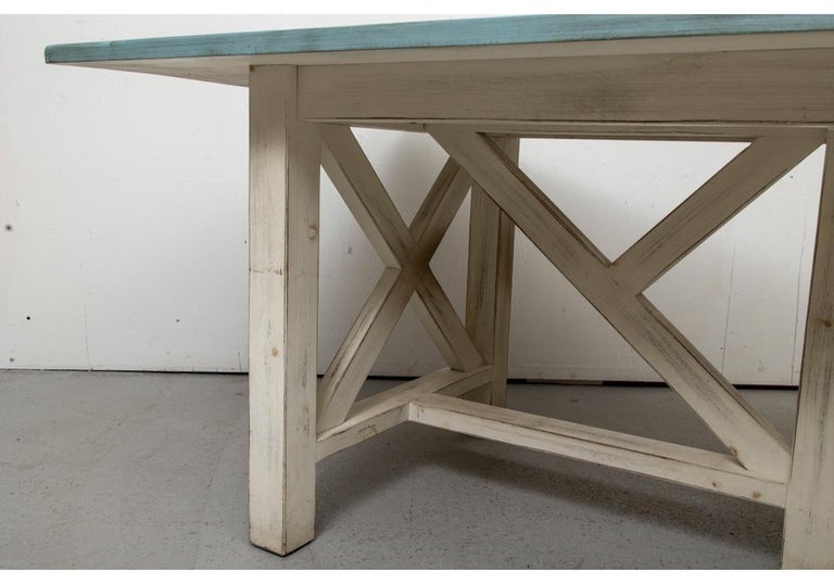 Colorful Paint Decorated Trestle Dining Table For Sale at 1stDibs