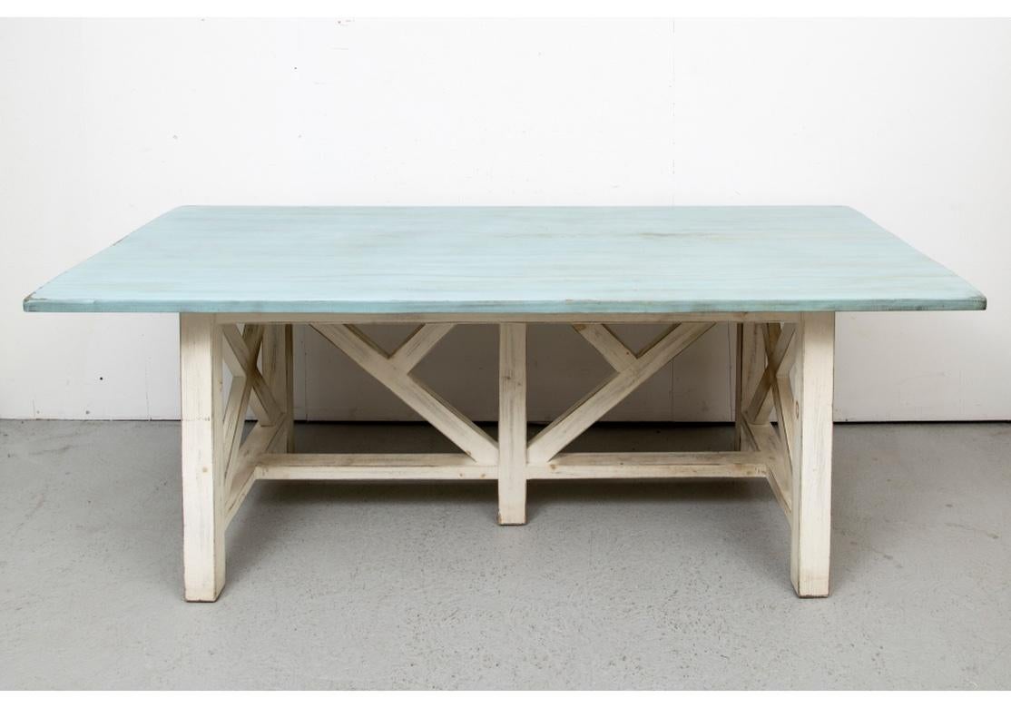 Wood Colorful Paint Decorated Trestle Dining Table  For Sale