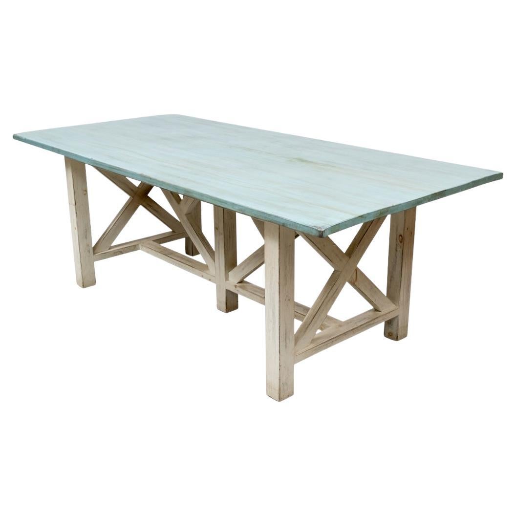 Colorful Paint Decorated Trestle Dining Table