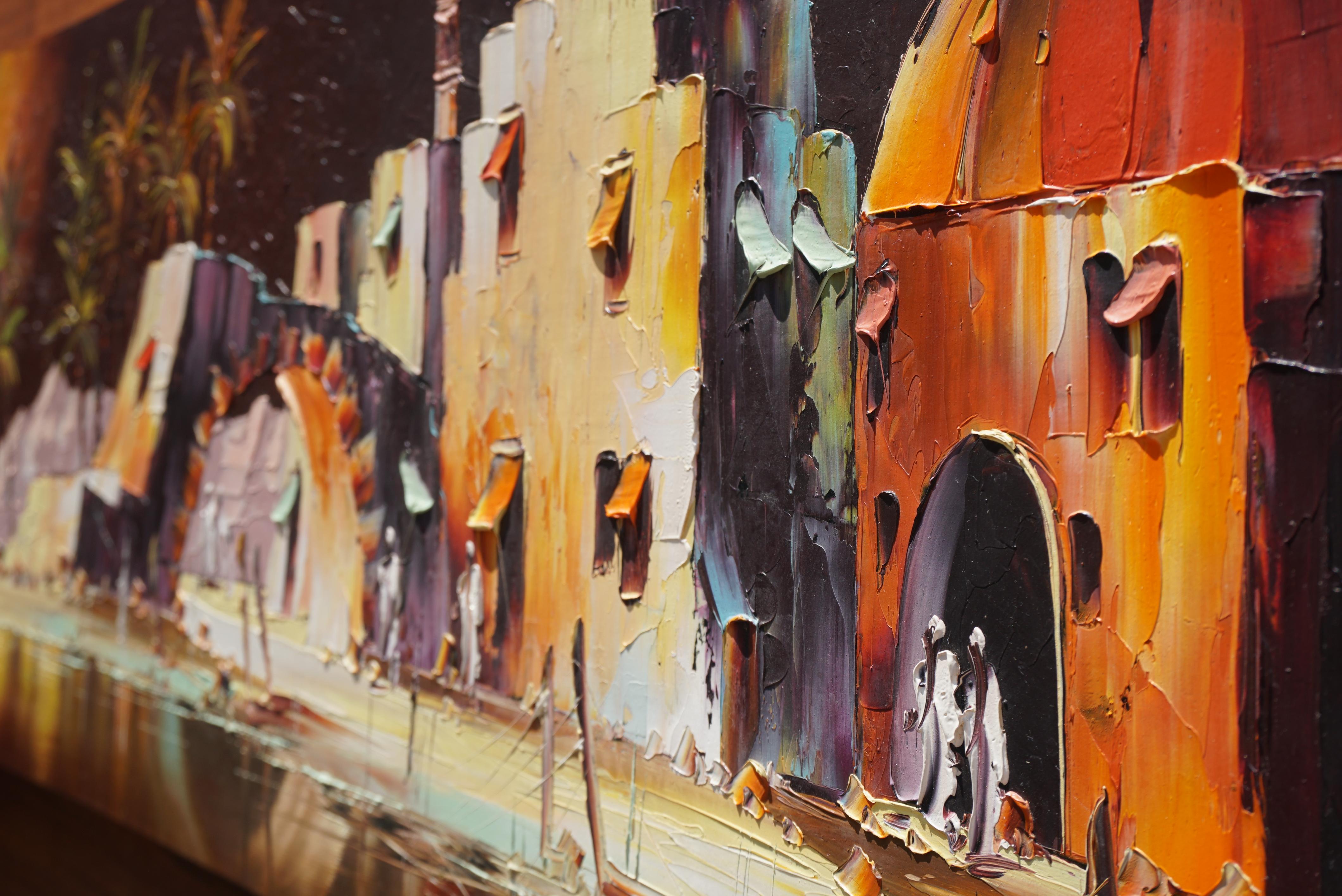 Pittura colorata con paesaggio arabo e palme - firmata Hera, 1970 in vendita 6