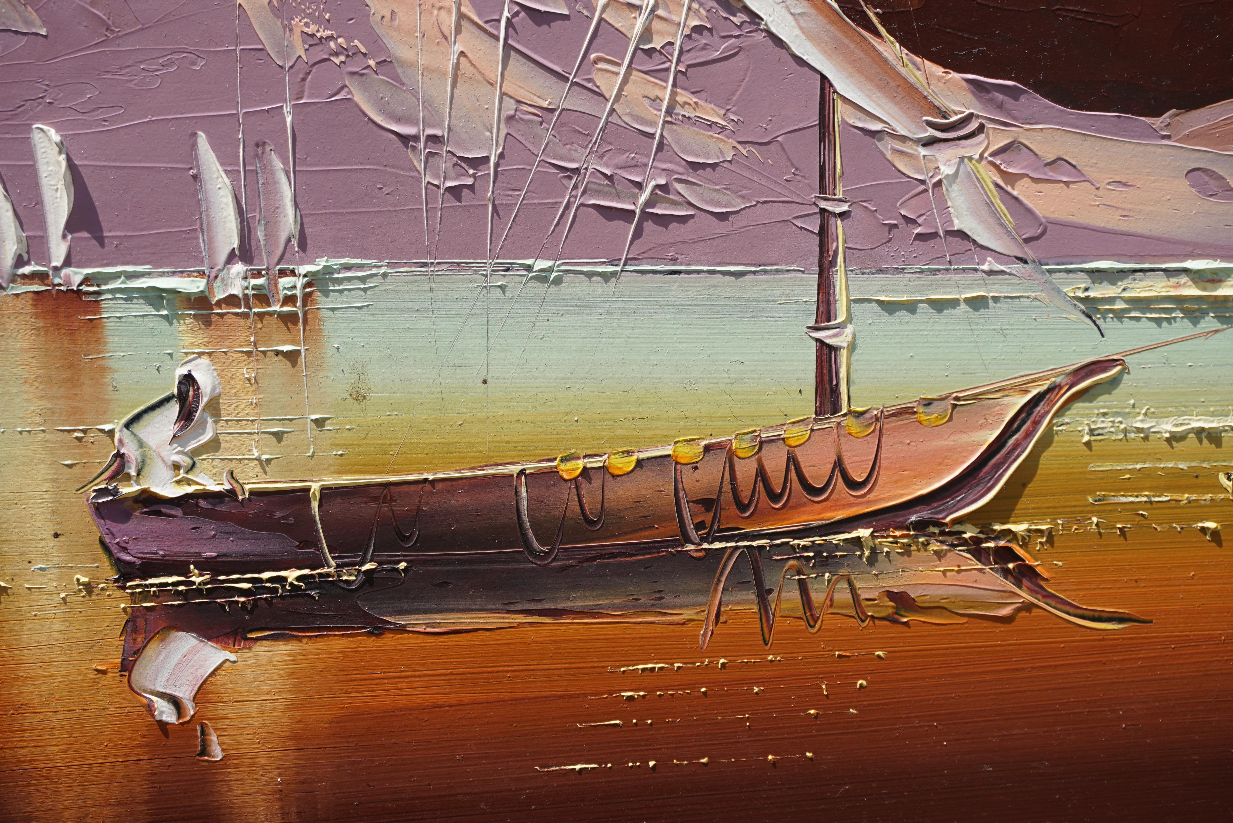 Pittura colorata con paesaggio arabo e palme - firmata Hera, 1970 in vendita 8