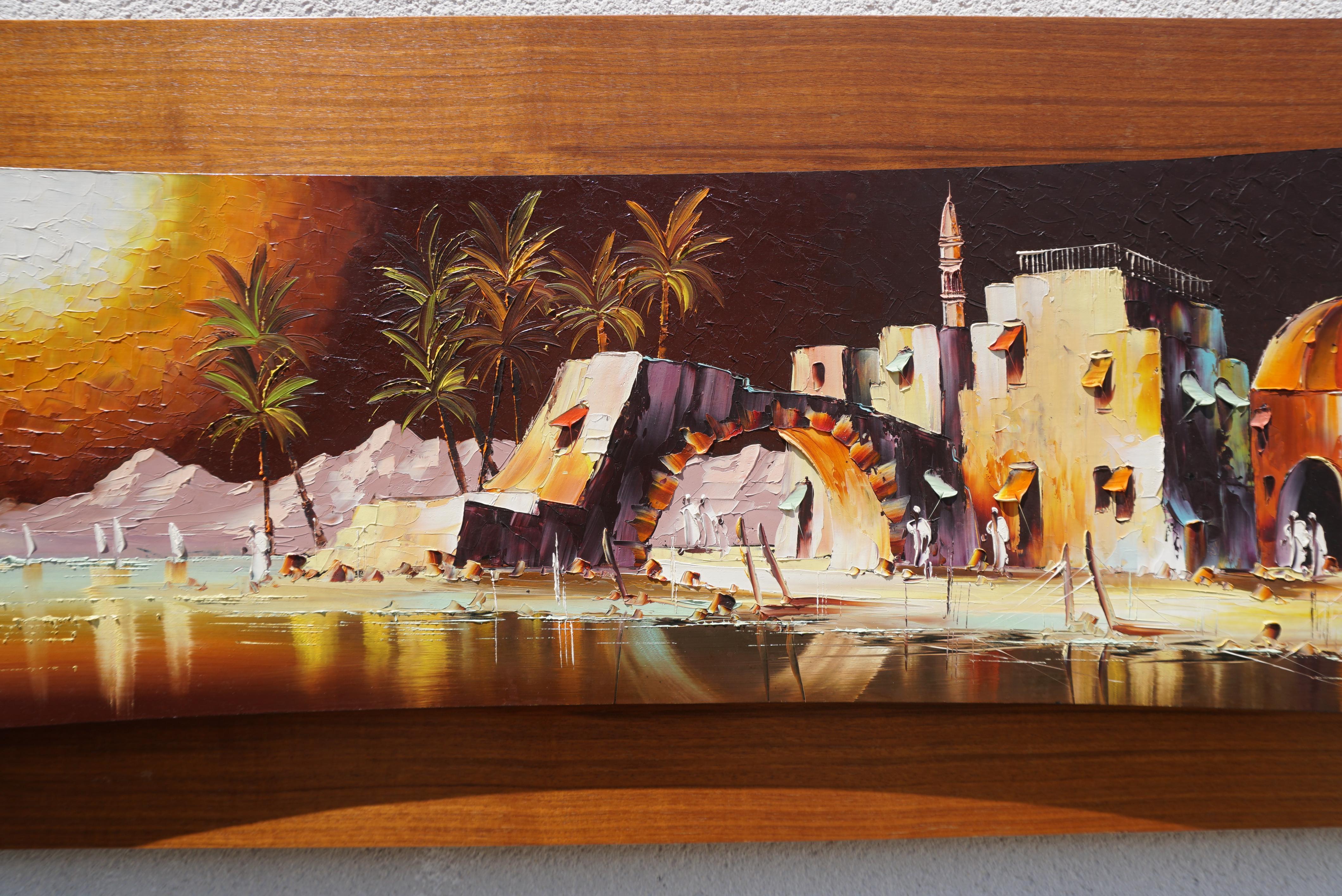 Pittura colorata con paesaggio arabo e palme - firmata Hera, 1970 in vendita 10