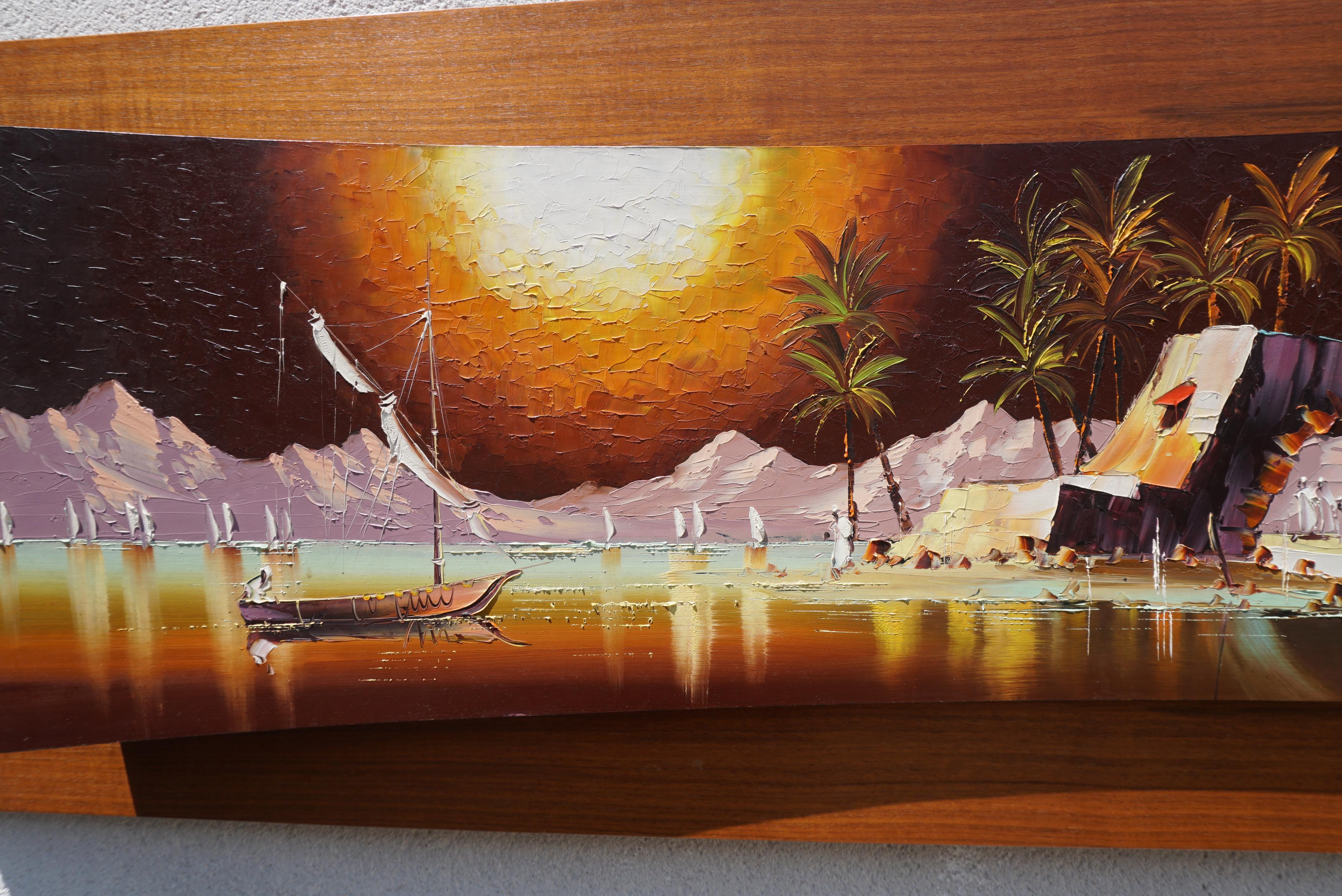 Pittura colorata con paesaggio arabo e palme - firmata Hera, 1970 in vendita 11