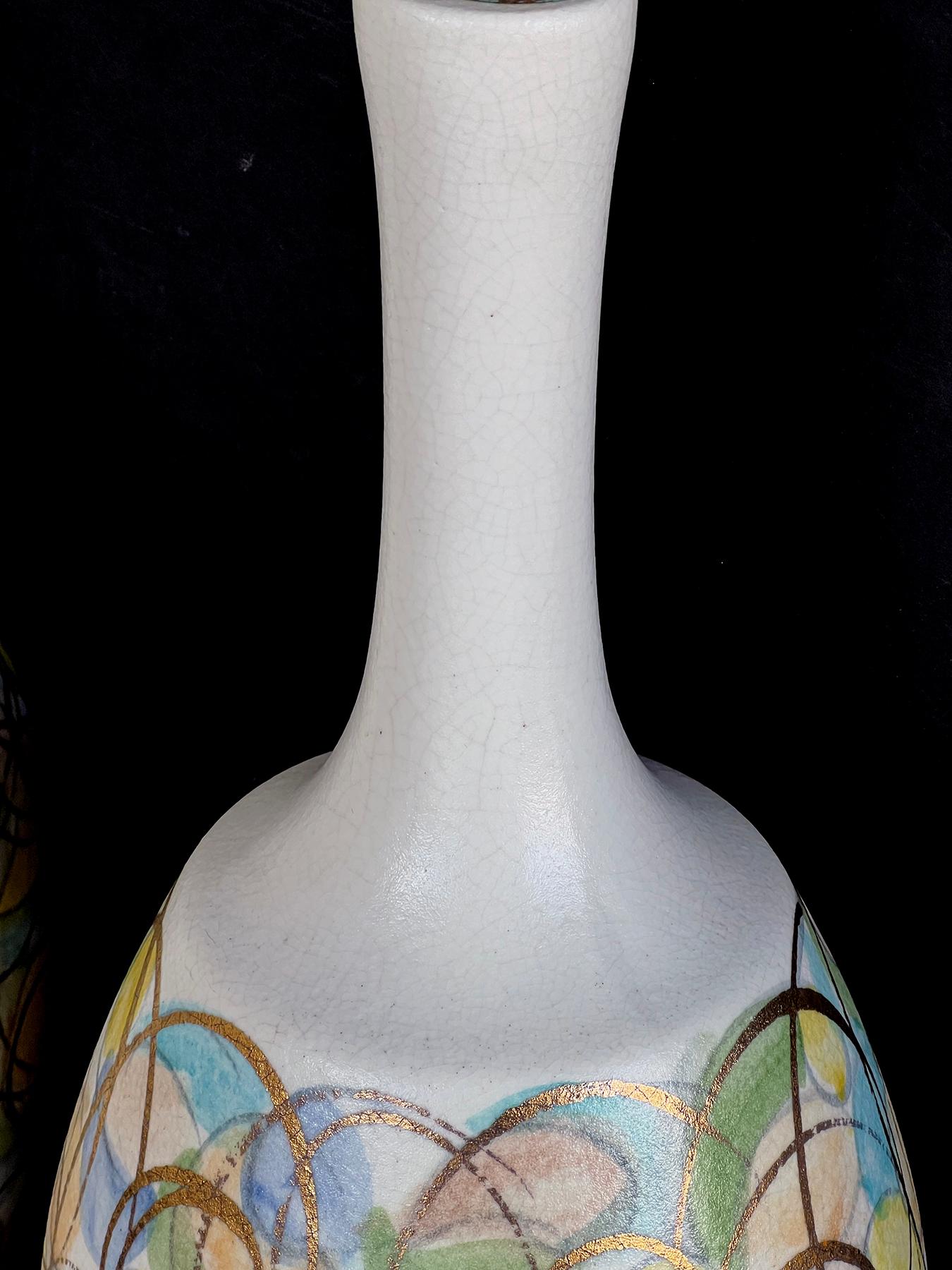 Milieu du XXe siècle Paire colorée de lampes en forme de bouteille des années 1960 avec surface polychromée et dorée en vente