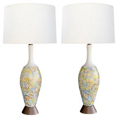 Colorful Pair of 1960s Bottle-form Lamps with Polychromed and Gold Surface