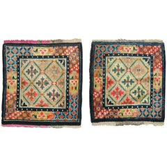 Antique Colorful Pair of Tibetan Rug Mats