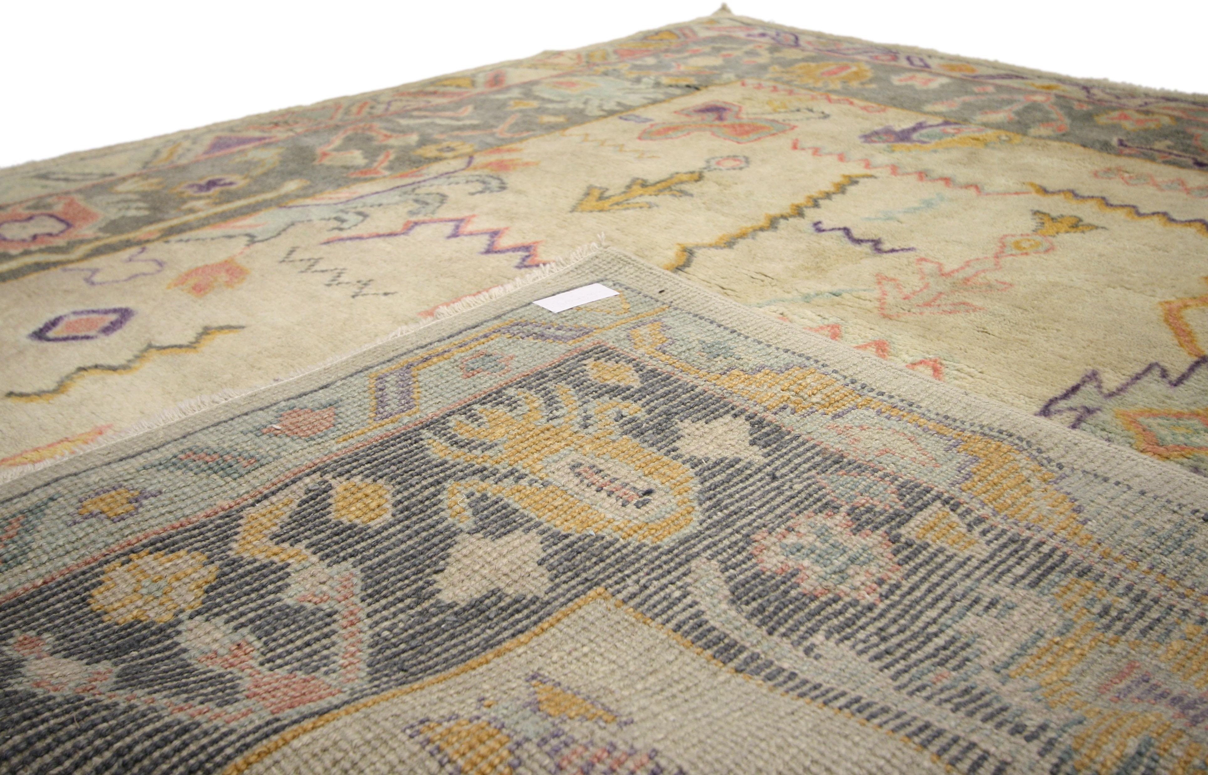 New Contemporary Oushak Style Rug with Pastel Colors and Luxe Bohemian Glamour In New Condition In Dallas, TX