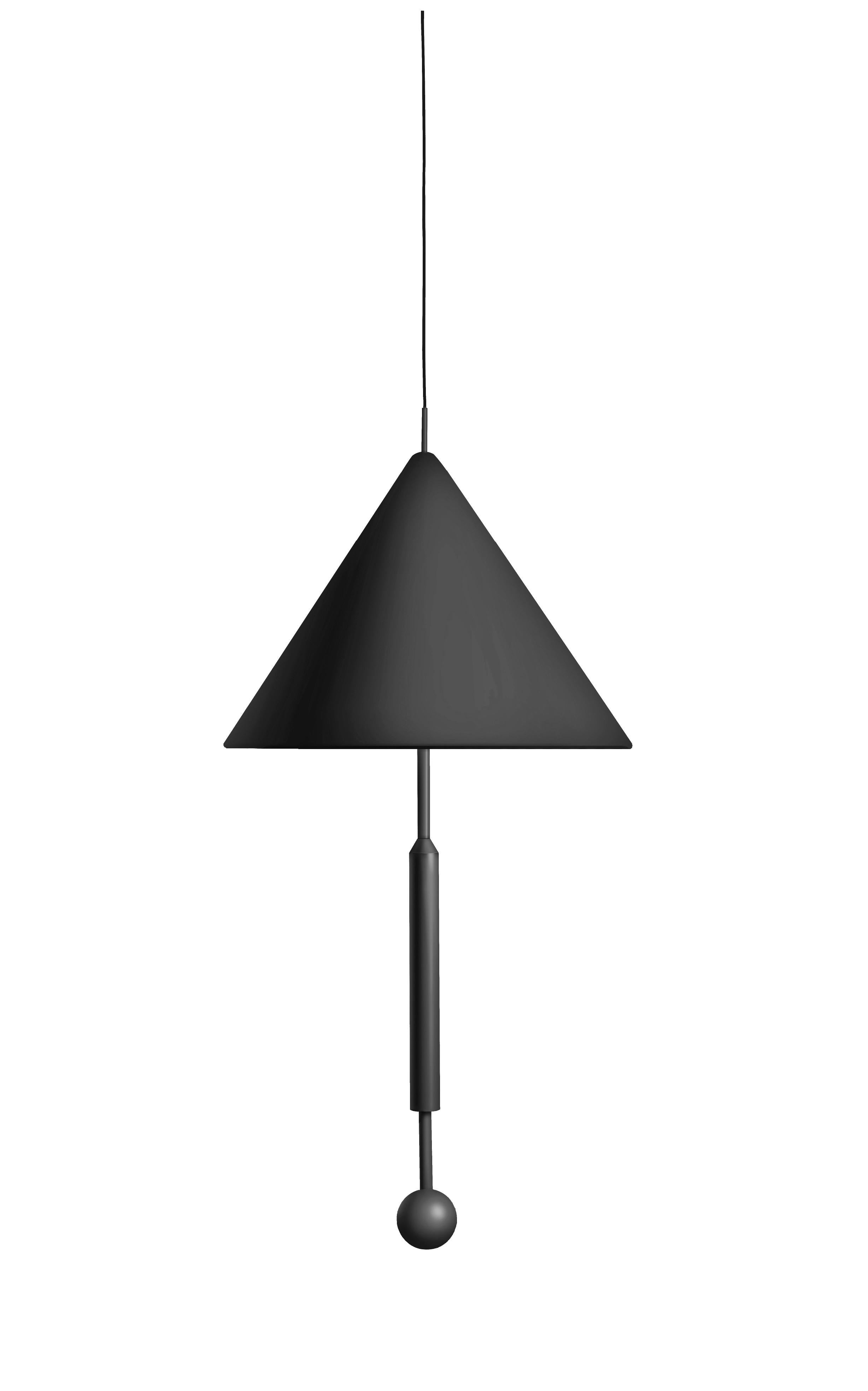 Colorful pendant lamp by Thomas Dariel, Maison Dada
Measures: Diameter 80, height 165 cm
Fabric lampshade, powder coated metal base
Monochromatic
Color cable, adjustable cable height (max 2.4m)
Available in 5 colors (Celadon, red, black, yellow