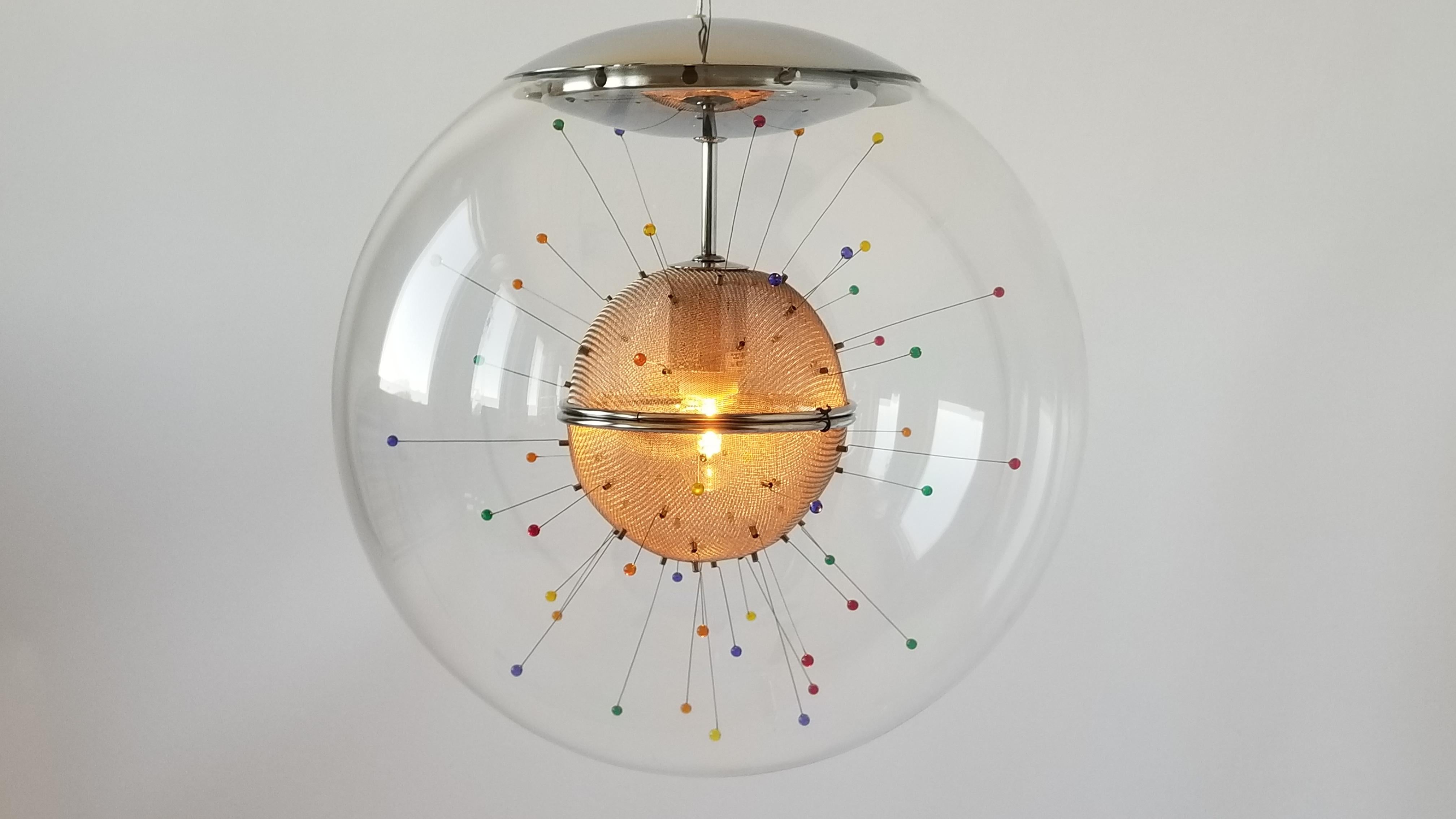 Modern Colorful Pendant Sputnik in a Glass Shade by Fabbian, Italy