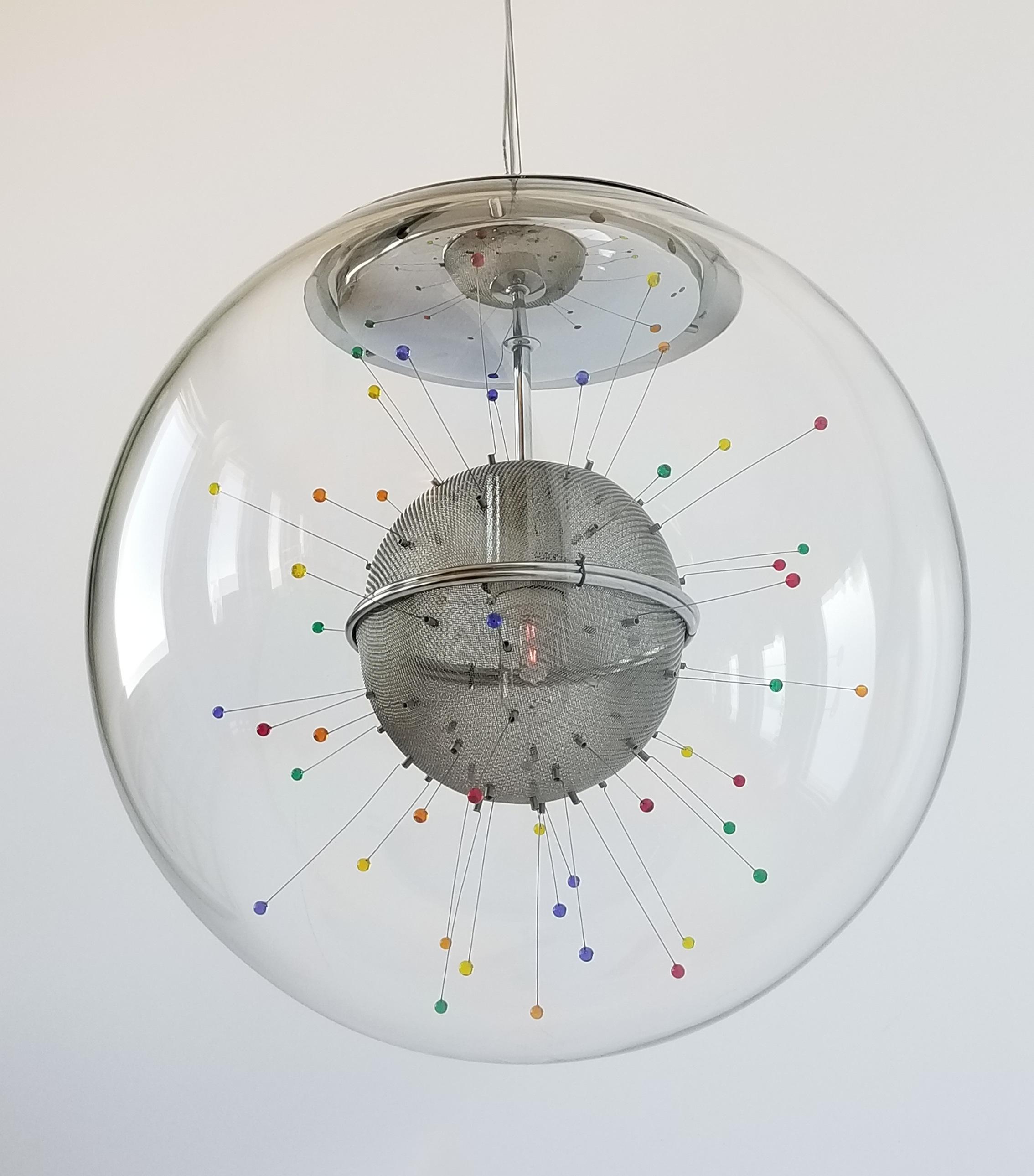 Contemporary Colorful Pendant Sputnik in a Glass Shade by Fabbian, Italy