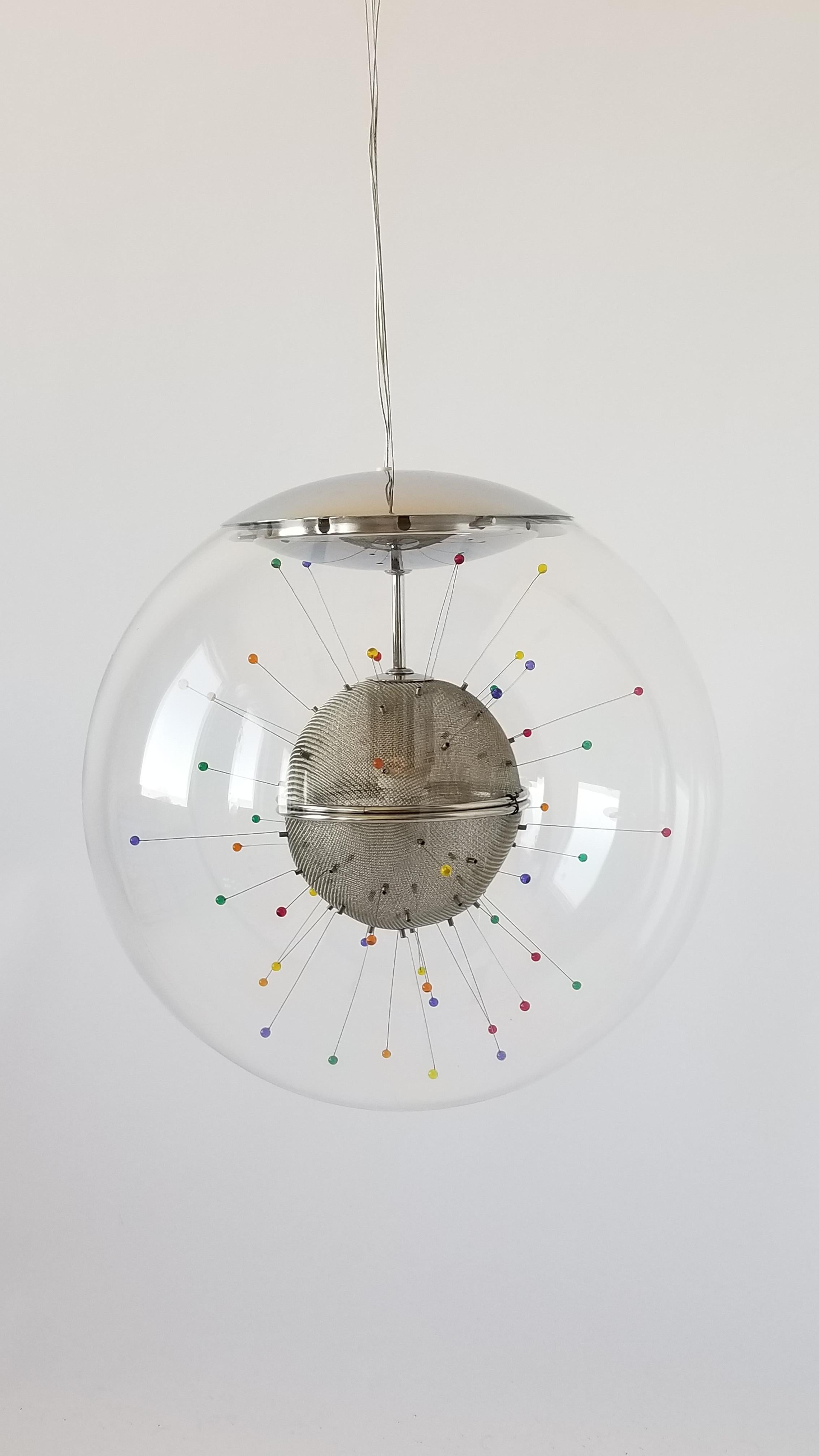Metal Colorful Pendant Sputnik in a Glass Shade by Fabbian, Italy
